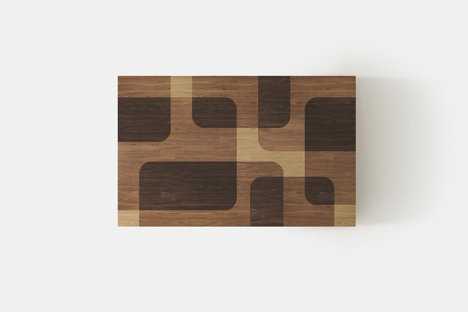 Plywood Bodega Square Coffee Table, in Warm Wood Marquetry Veneer Table by Joel Escalona For Sale