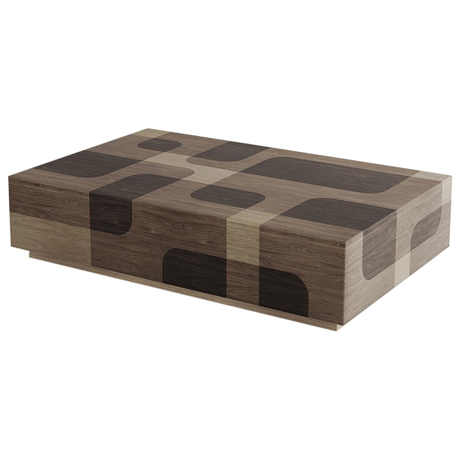 The depth of one object goes beyond its dimensions.
Natural Patterned wood rectangular coffee table is a furniture piece that by its material and finish simulates the three-dimensional sensation generated by one surface flying over another. Where