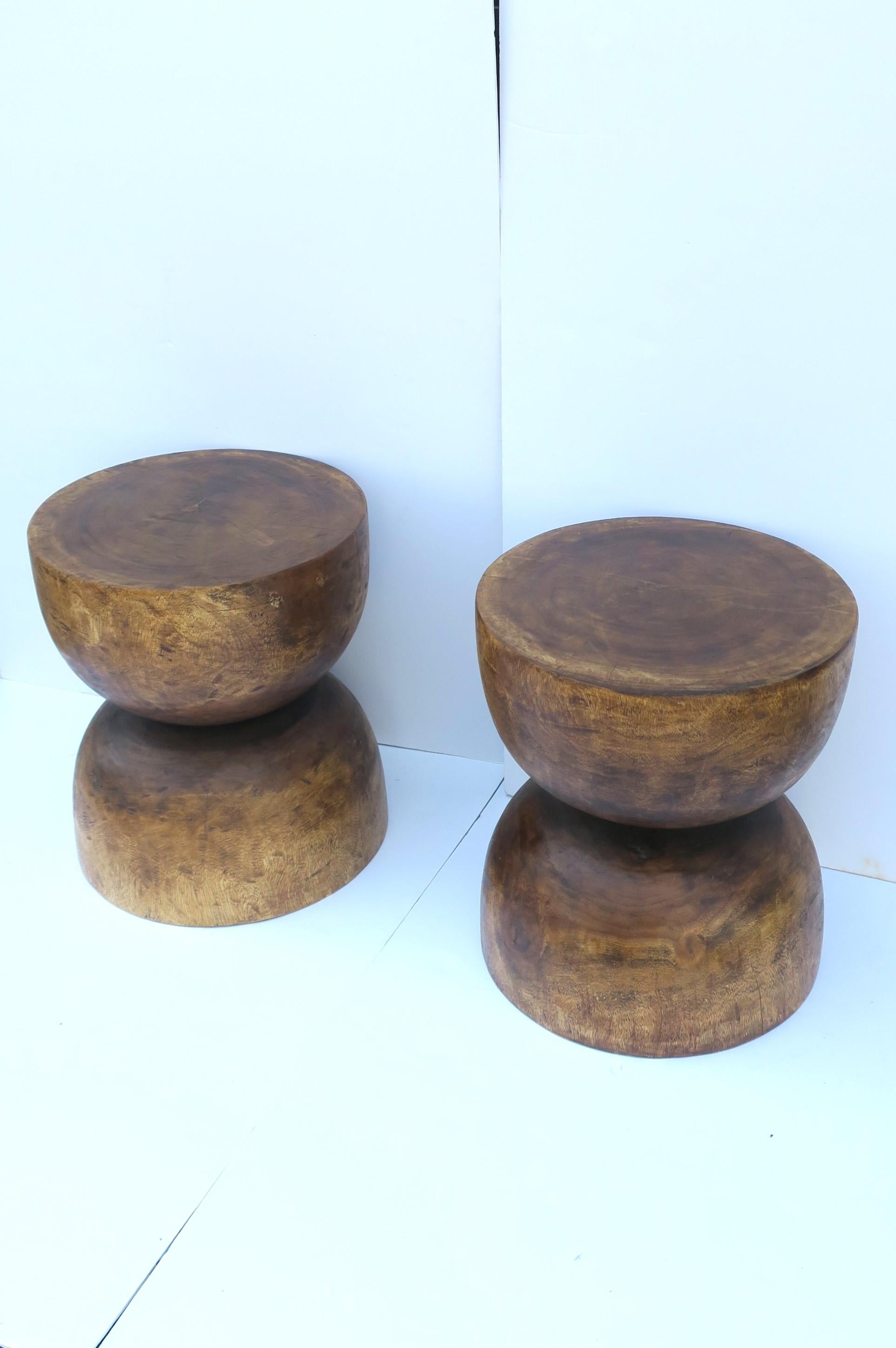 Natural Wood Round Side End Drinks Pedestal Tables or Stools, Pair 5