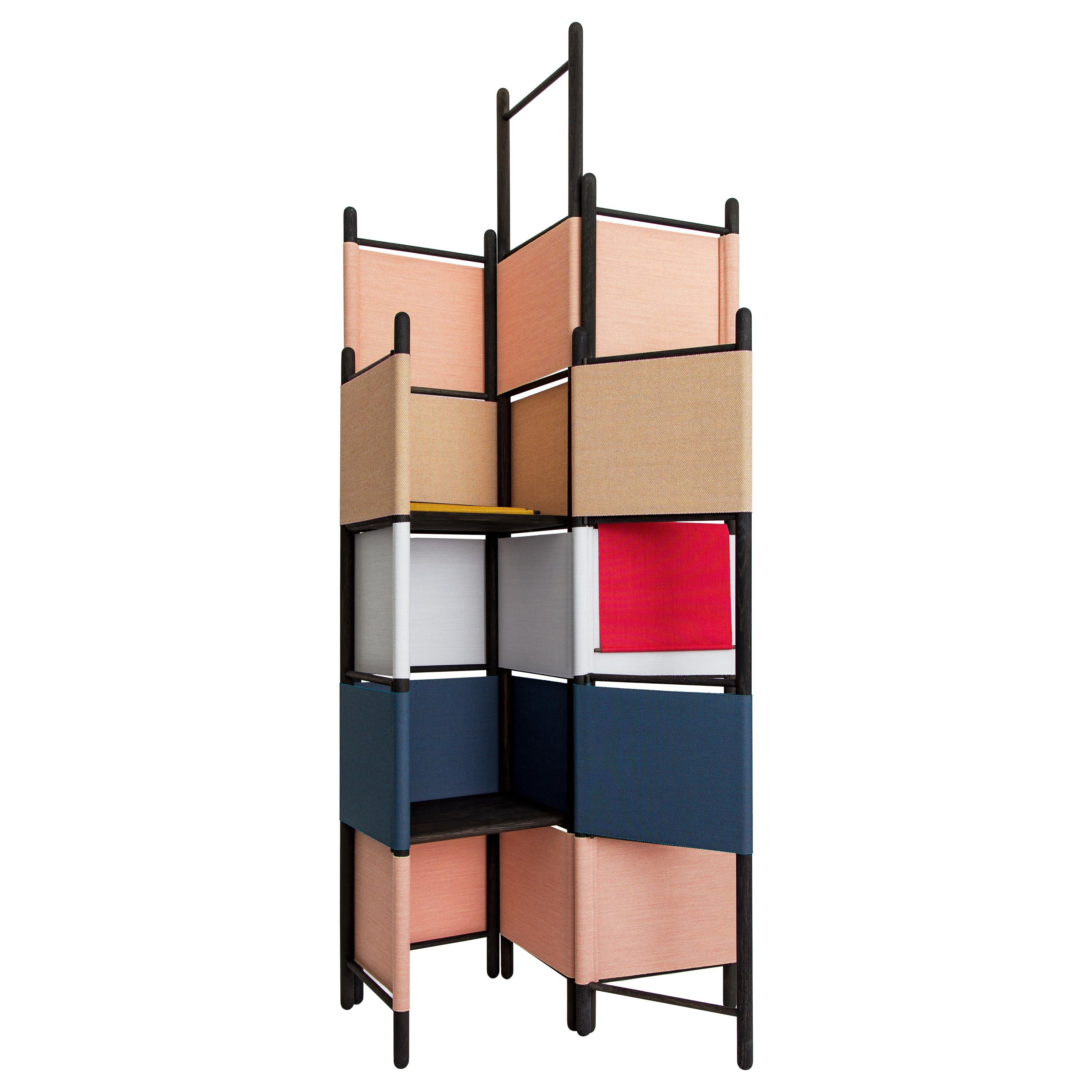 Natural Wood Spatial Screen Partition, Room Divider with Shelves by Rive Roshan For Sale