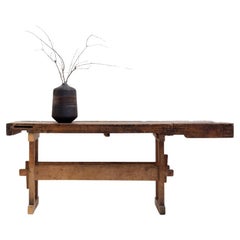 Antique Natural Wood Workbench in Oak with Beautiful Patina