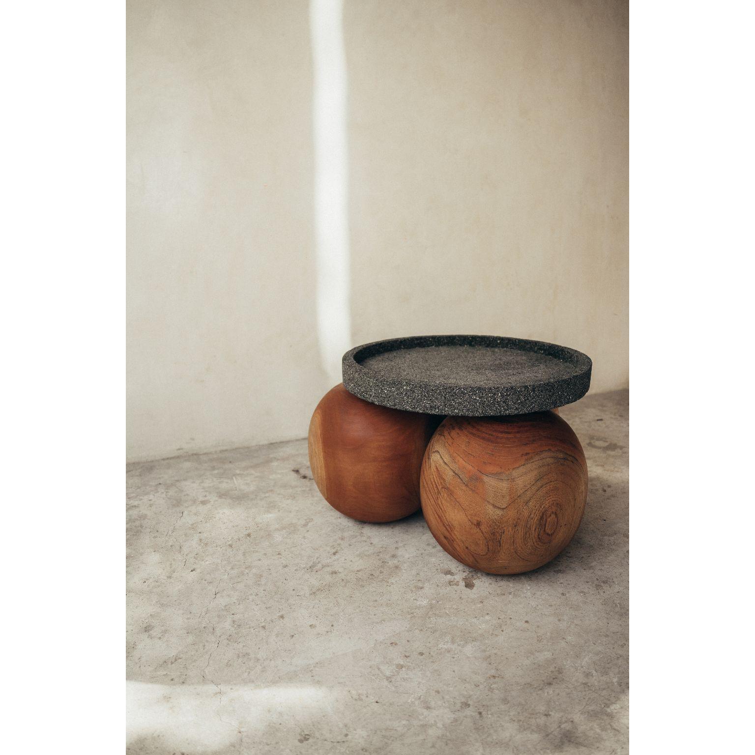 Post-Modern Natural Wooden Balls Table with Volcanic Stone Cover by Daniel Orozco For Sale