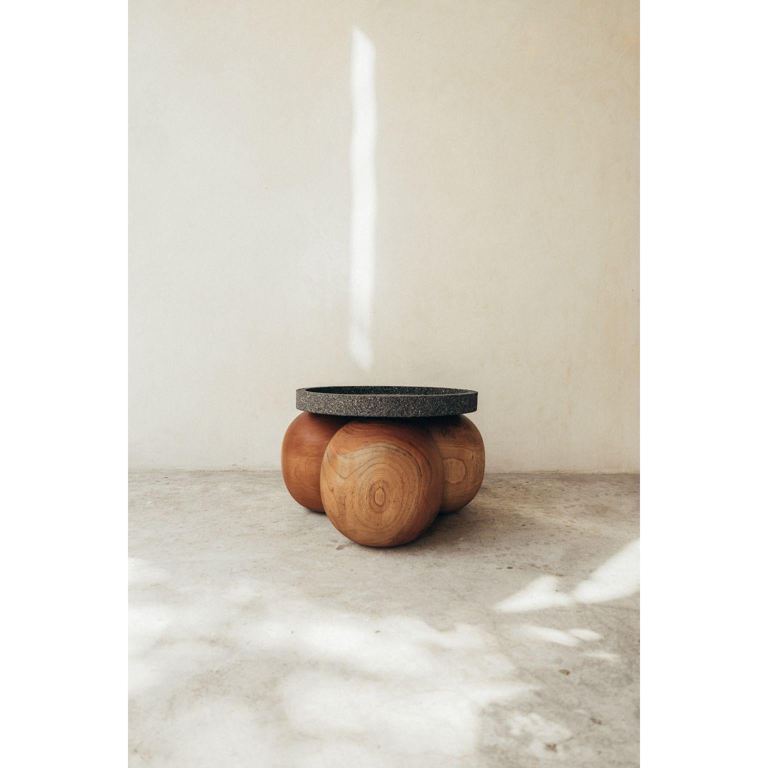 Mexican Natural Wooden Balls Table with Volcanic Stone Cover by Daniel Orozco For Sale