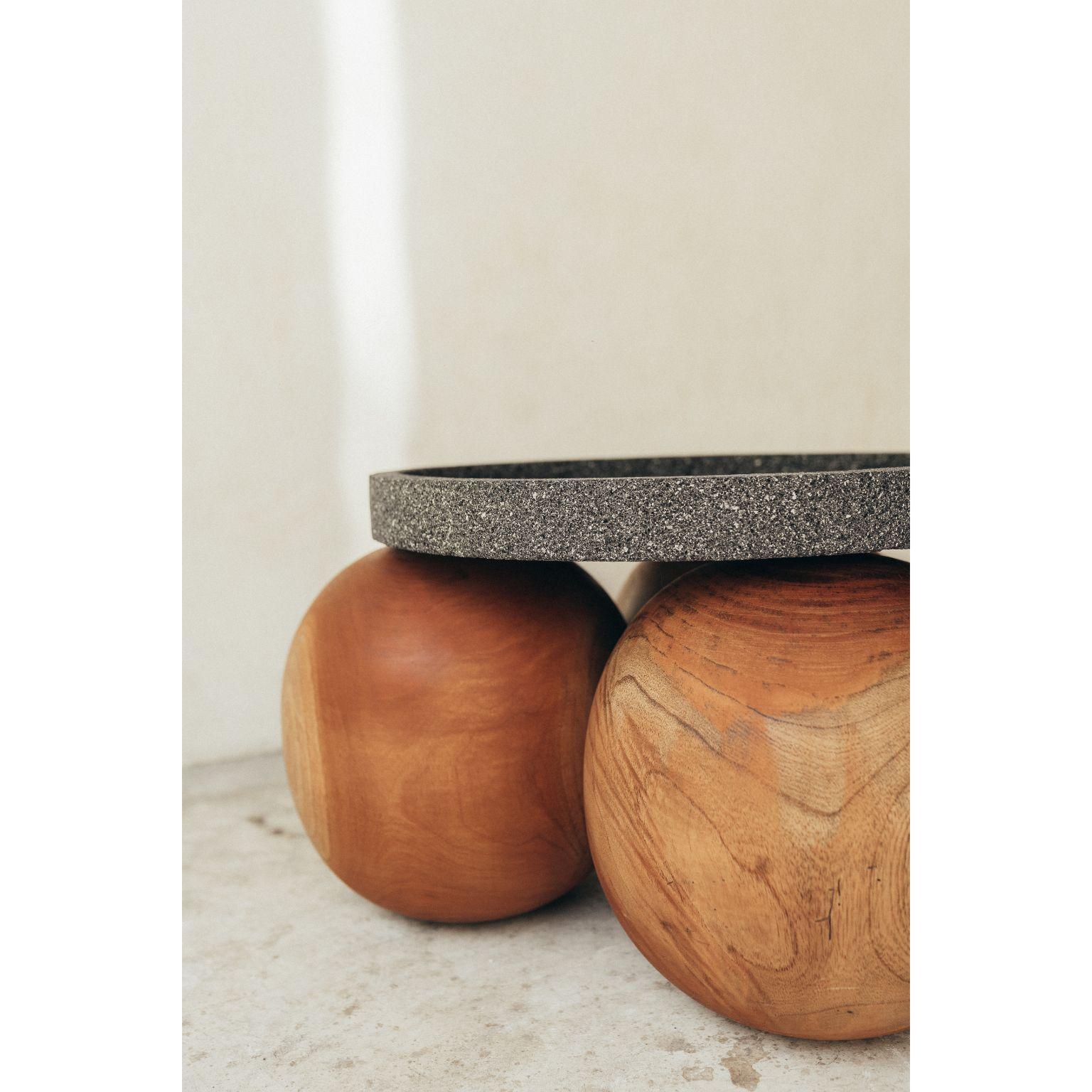 Contemporary Natural Wooden Balls Table with Volcanic Stone Cover by Daniel Orozco For Sale