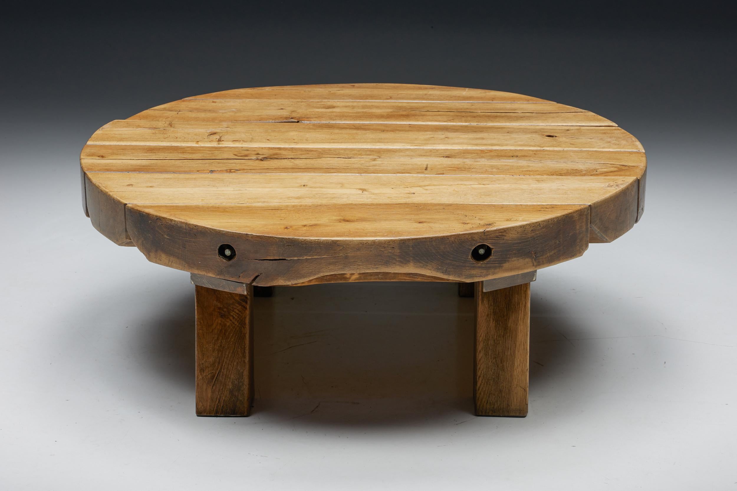 Rustic Natural Wooden Coffee Table, France, 1950s For Sale