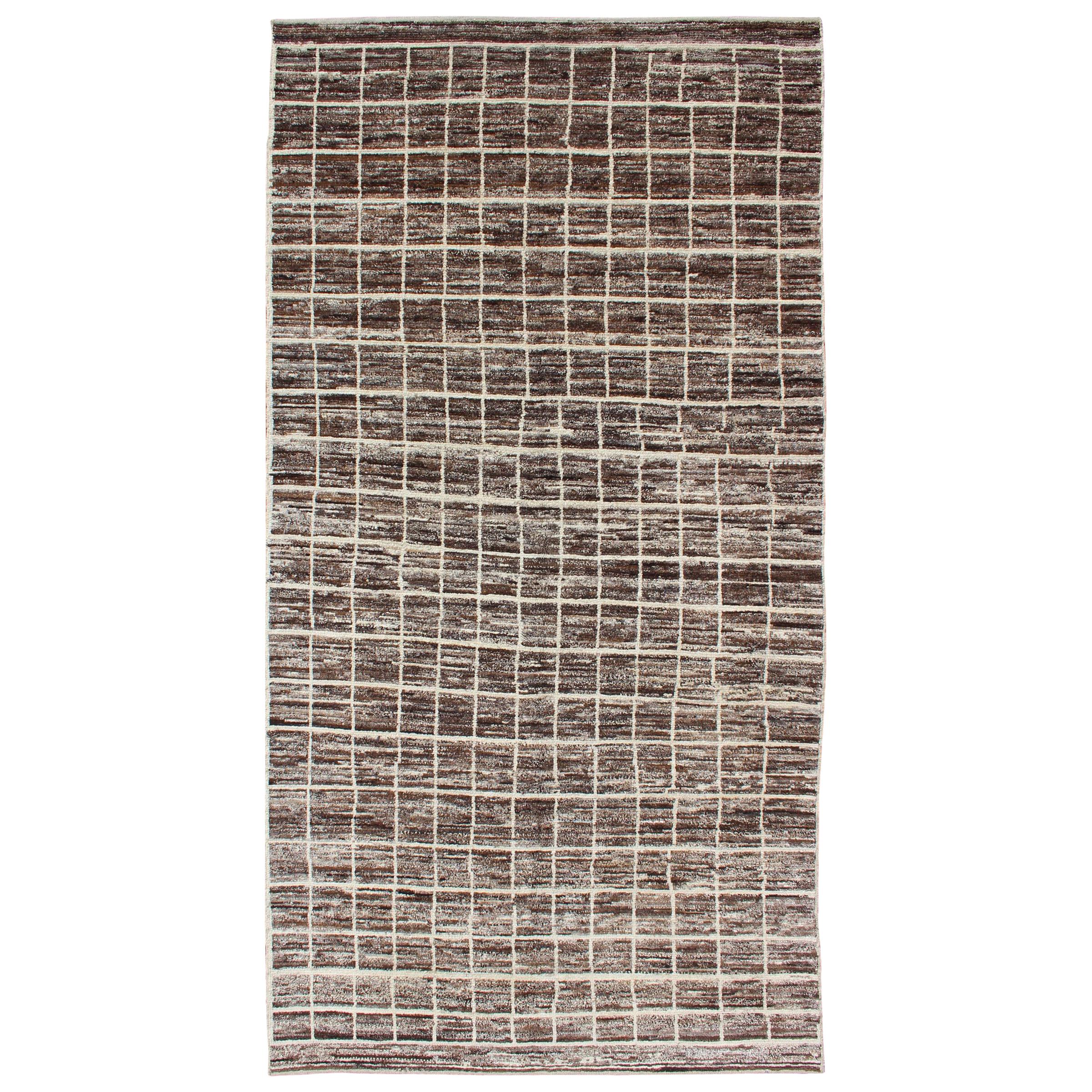 Keivan Woven Arts Modern Rug in Brown and Ivory  5' 3 x 10 '9 For Sale