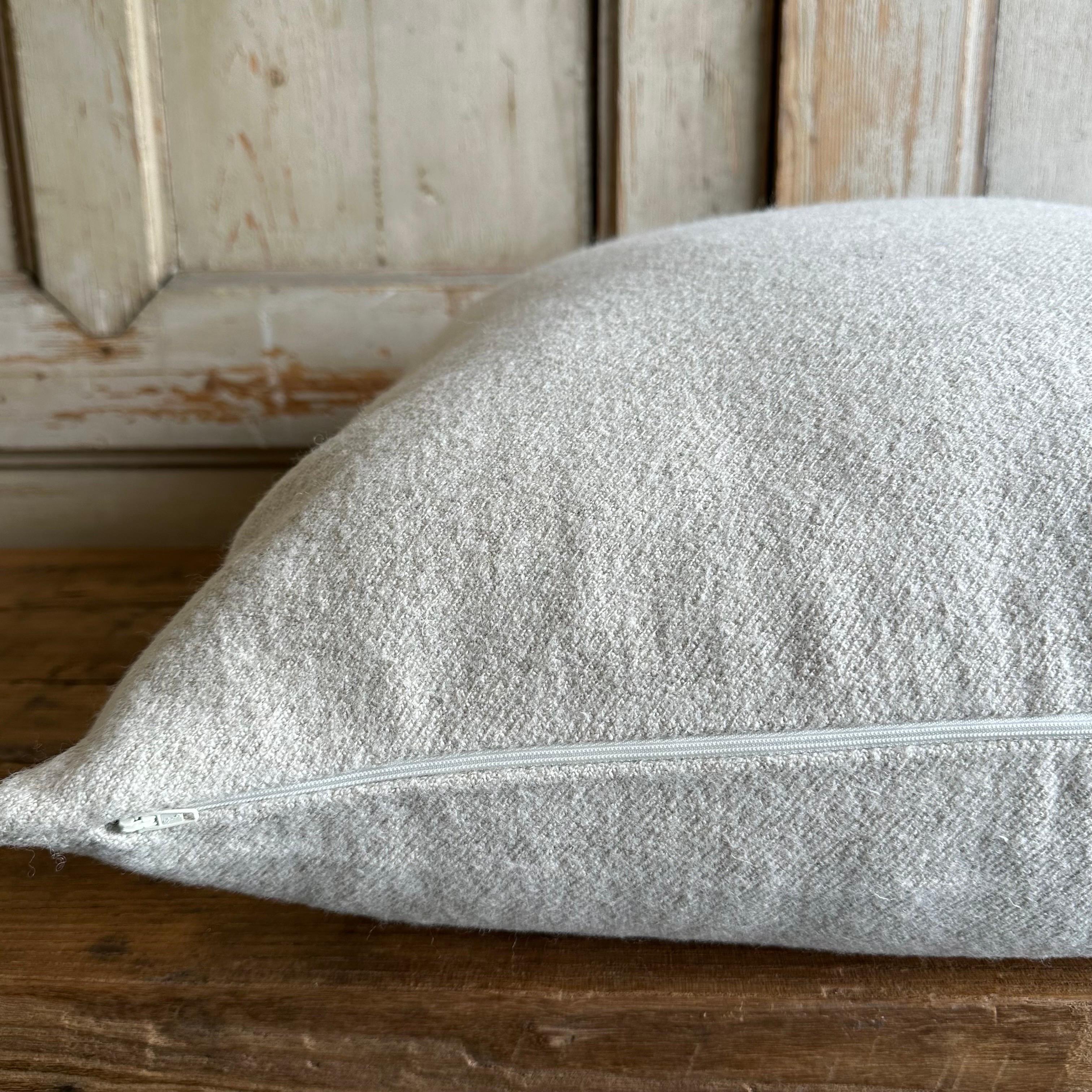 Contemporary Natural Wool Oatmeal Pillow with Down Insert For Sale
