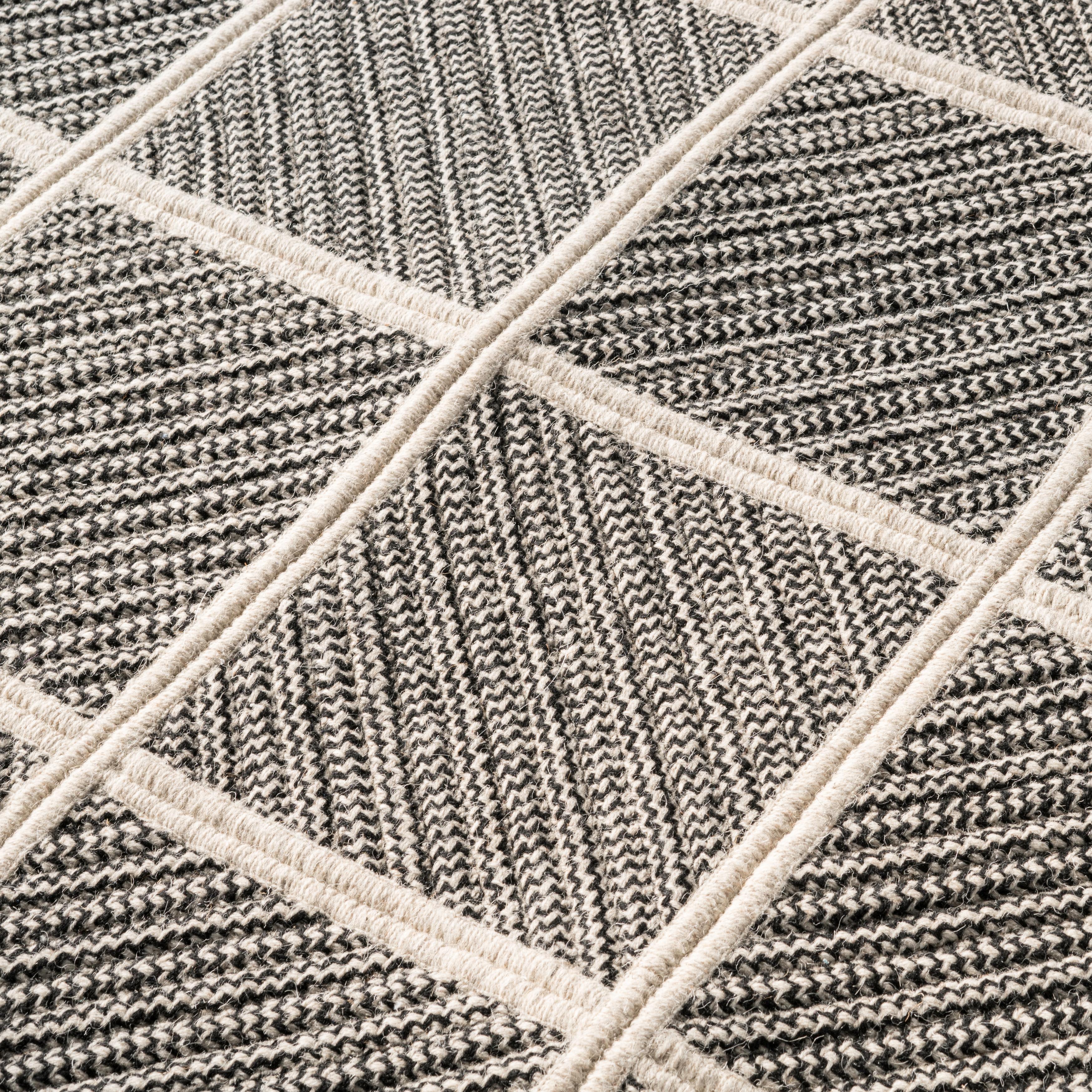 Modern Terrain Rug, Blue and Grey Braided Woven Wool, Custom Made in the USA, Round For Sale