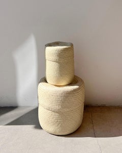 Natural Woven Palm Basket with Lid - Medium