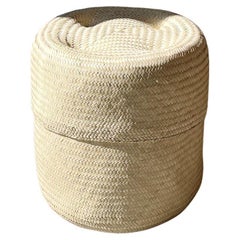 Natural Woven Palm Basket with Lid - Medium