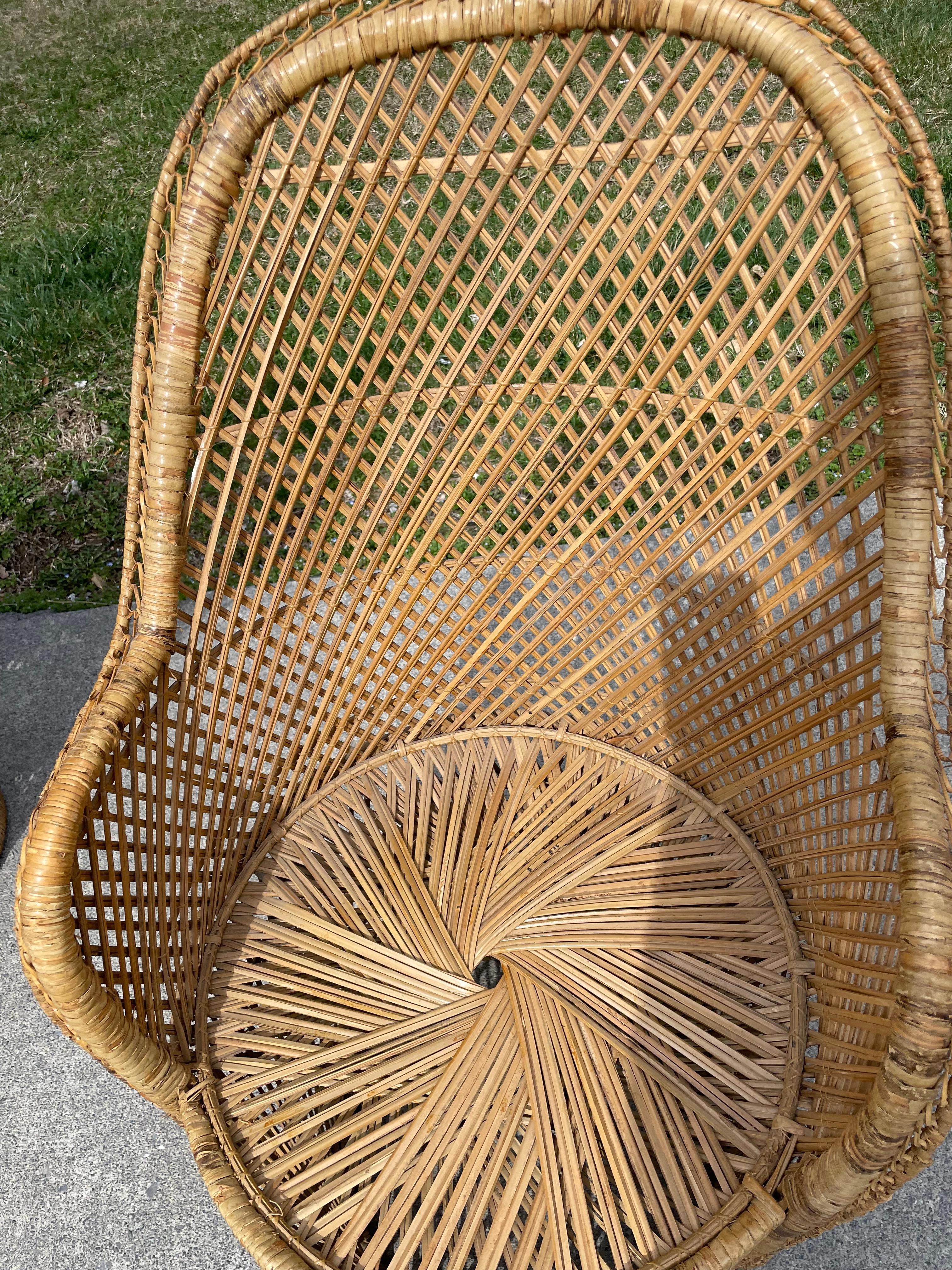 Natural Woven Rattan/Wicker Mid Century Barrel Chairs a Pair For Sale 3