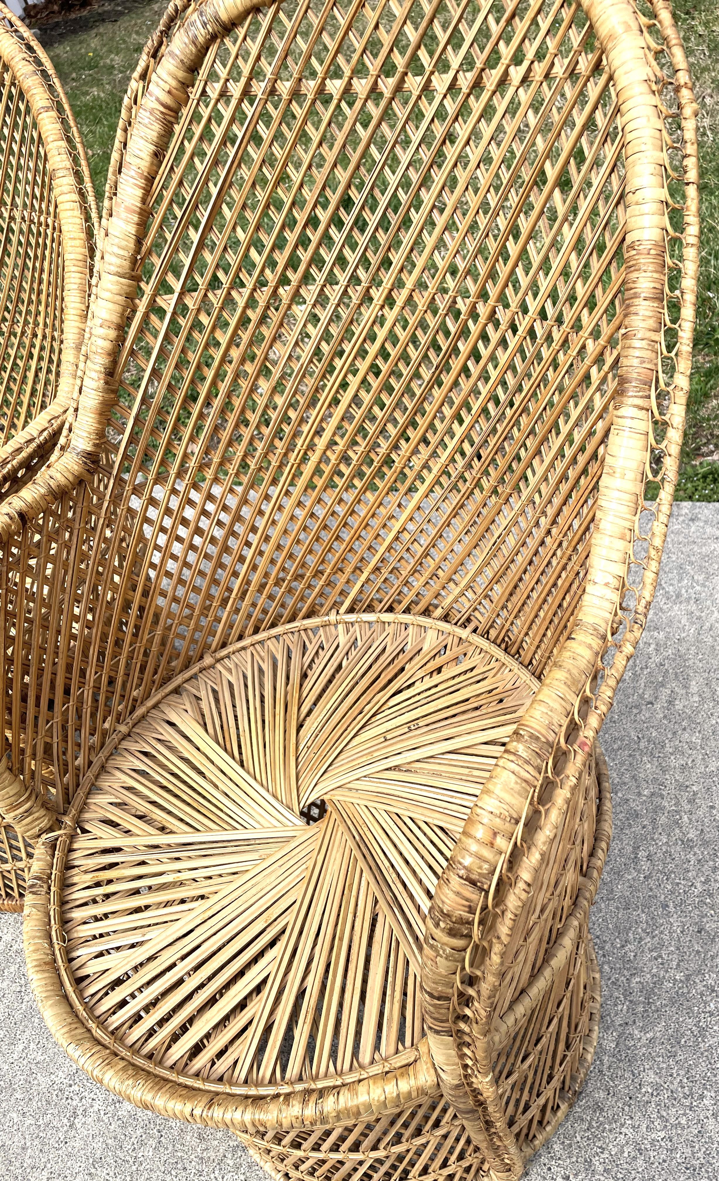 Natural Woven Rattan/Wicker Mid Century Barrel Chairs a Pair For Sale 4
