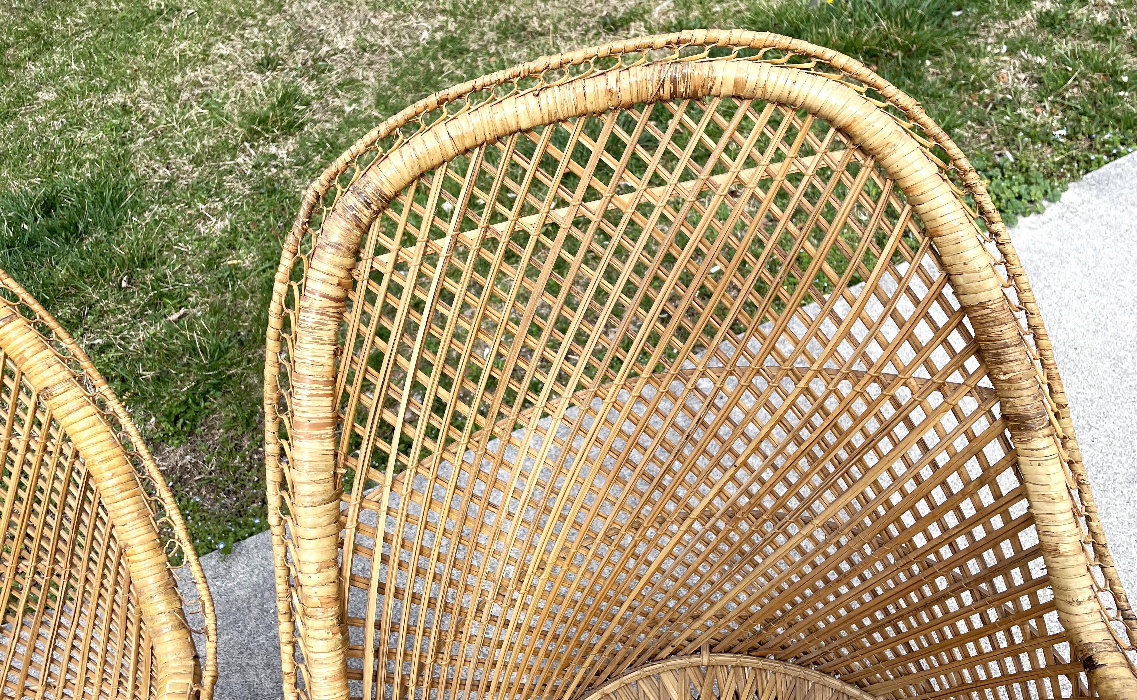 Natural Woven Rattan/Wicker Mid Century Barrel Chairs a Pair For Sale 5