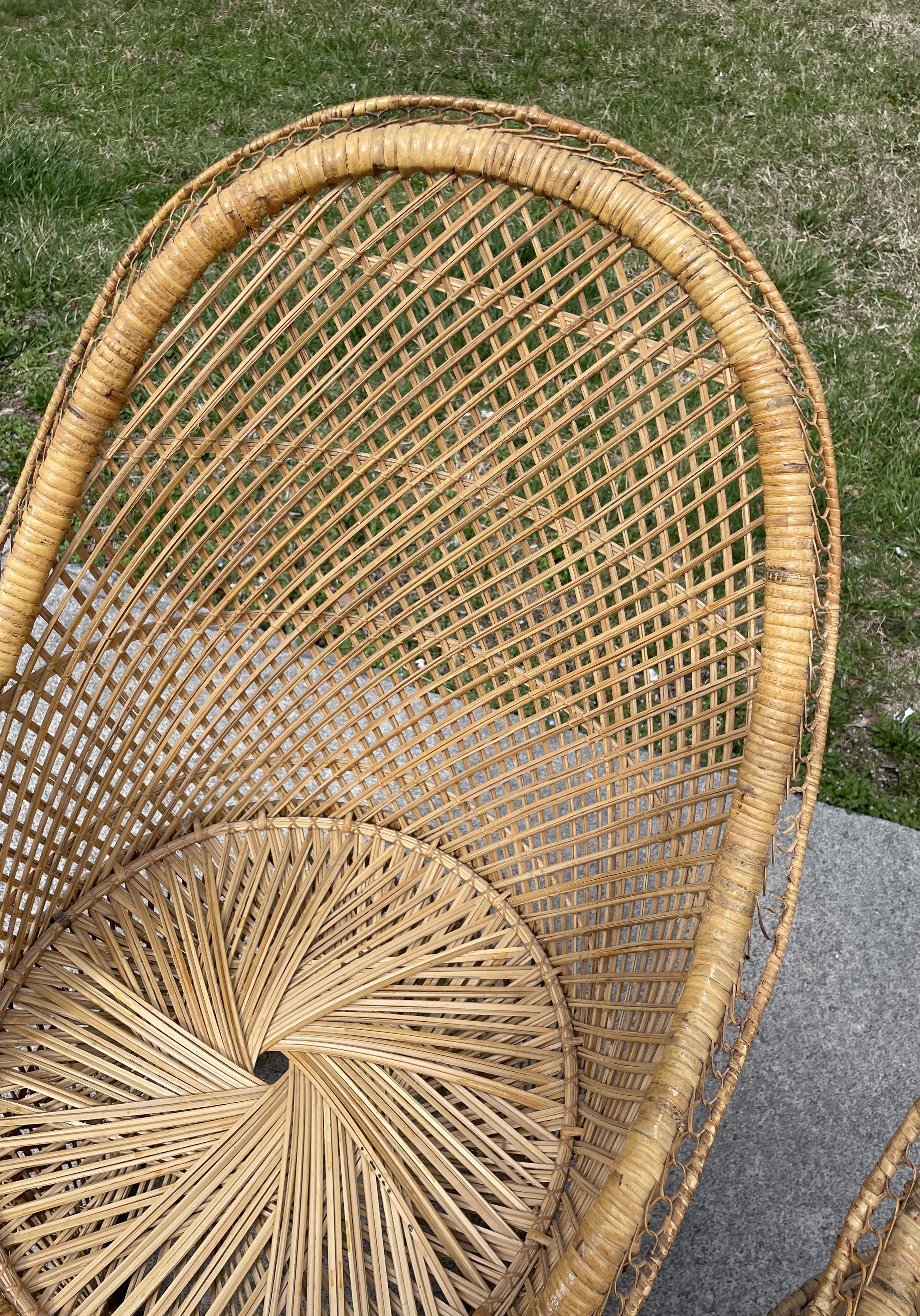 Natural Woven Rattan/Wicker Mid Century Barrel Chairs a Pair For Sale 6