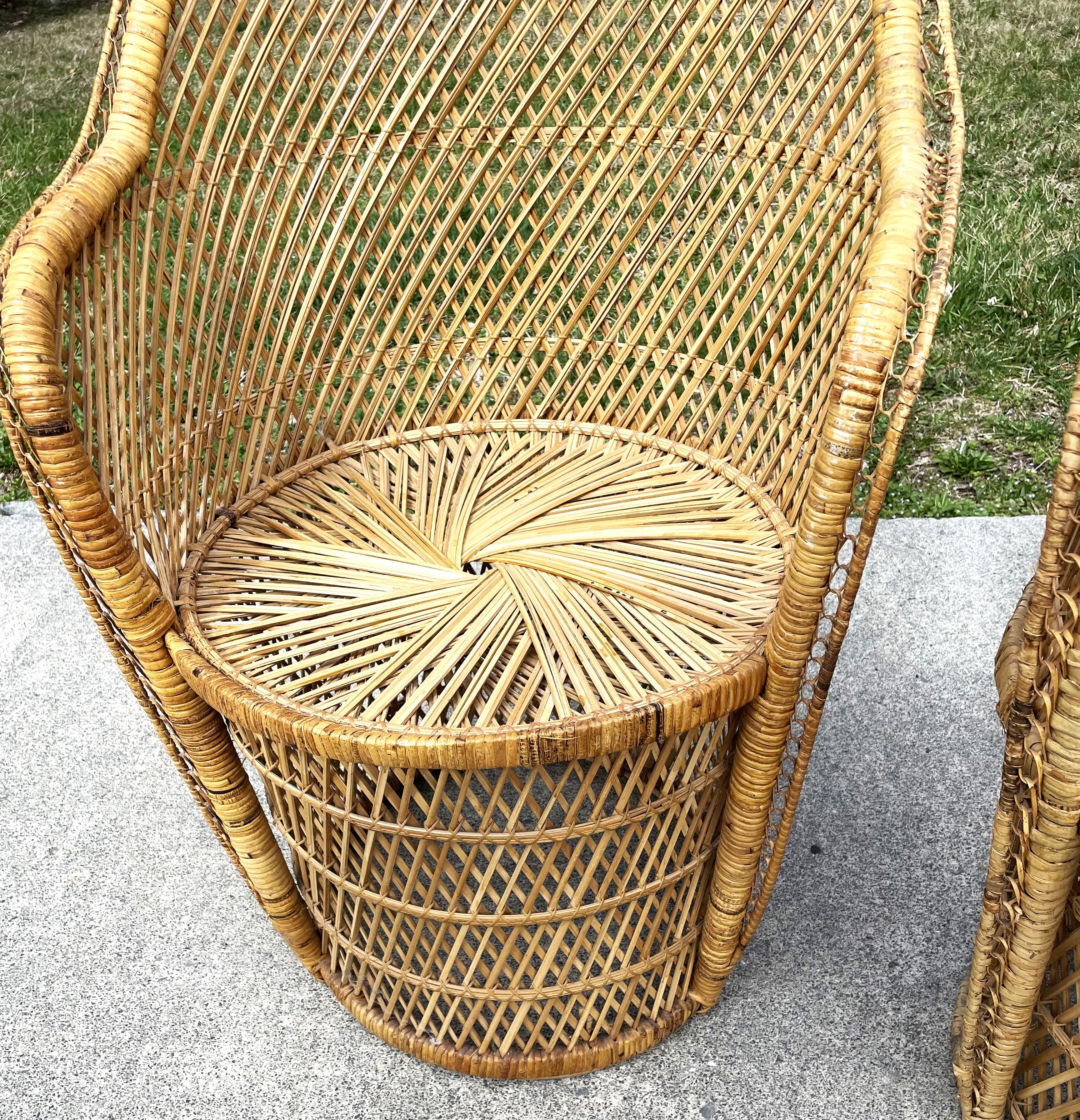 Natural Woven Rattan/Wicker Mid Century Barrel Chairs a Pair For Sale 7
