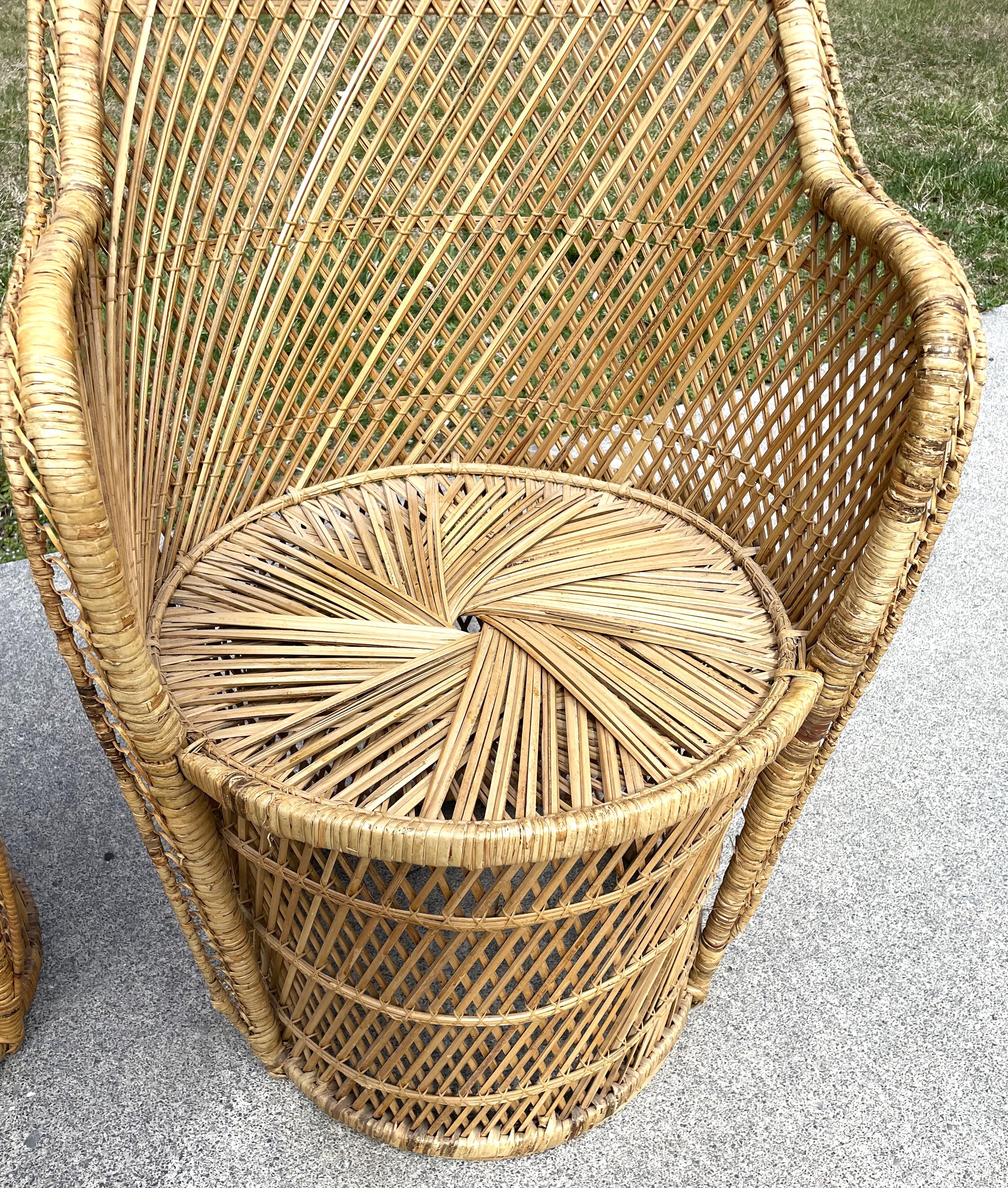 Natural Woven Rattan/Wicker Mid Century Barrel Chairs a Pair For Sale 8