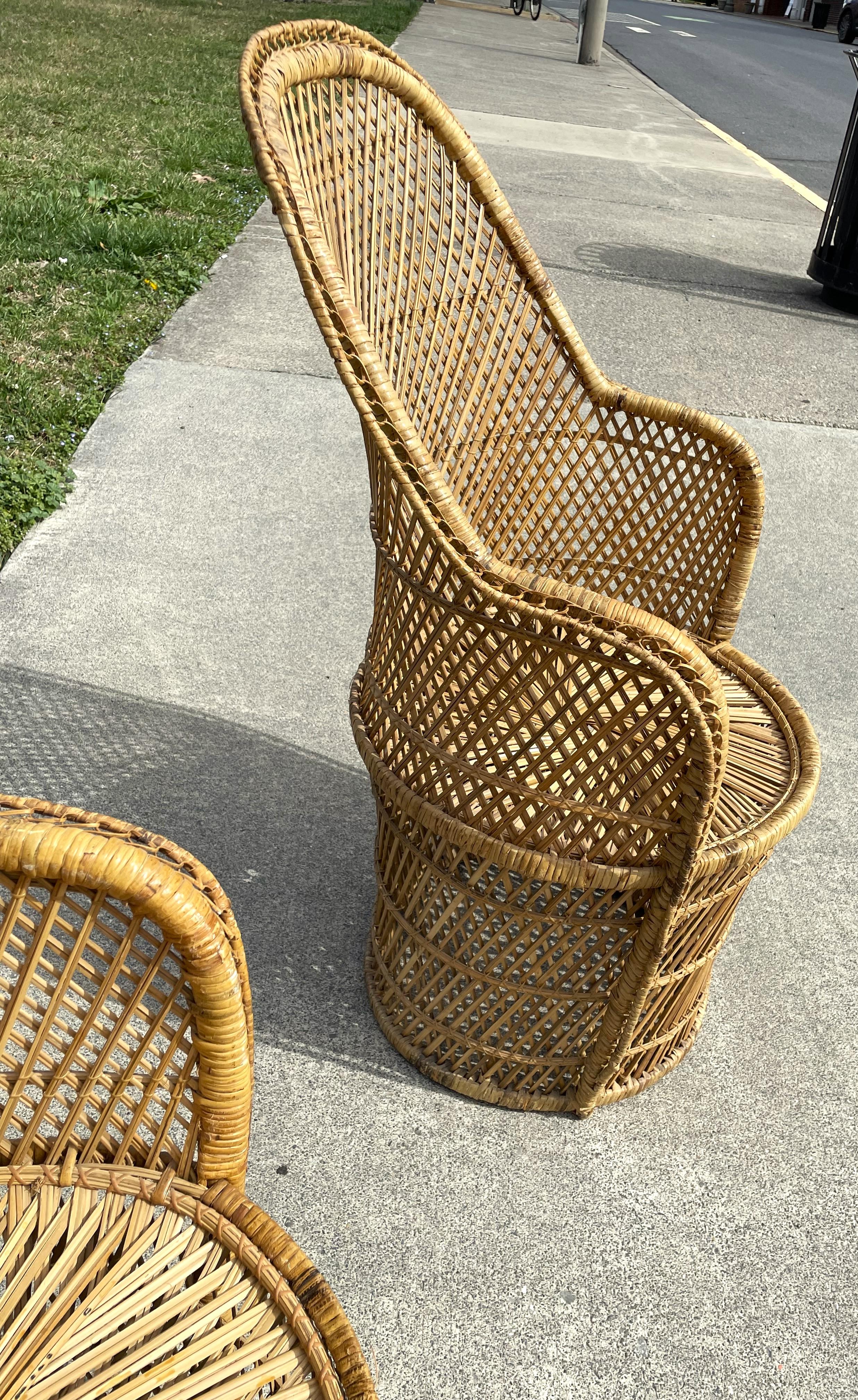 Natural Woven Rattan/Wicker Mid Century Barrel Chairs a Pair For Sale 12