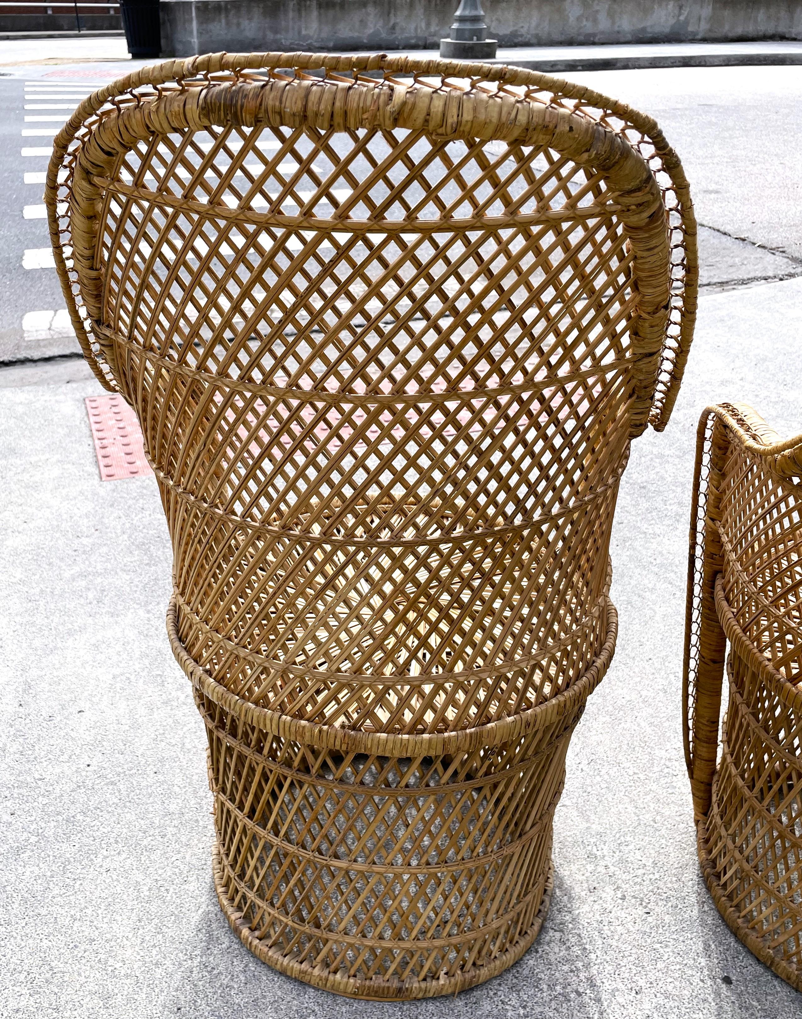 Natural Woven Rattan/Wicker Mid Century Barrel Chairs a Pair In Good Condition For Sale In Clifton Forge, VA