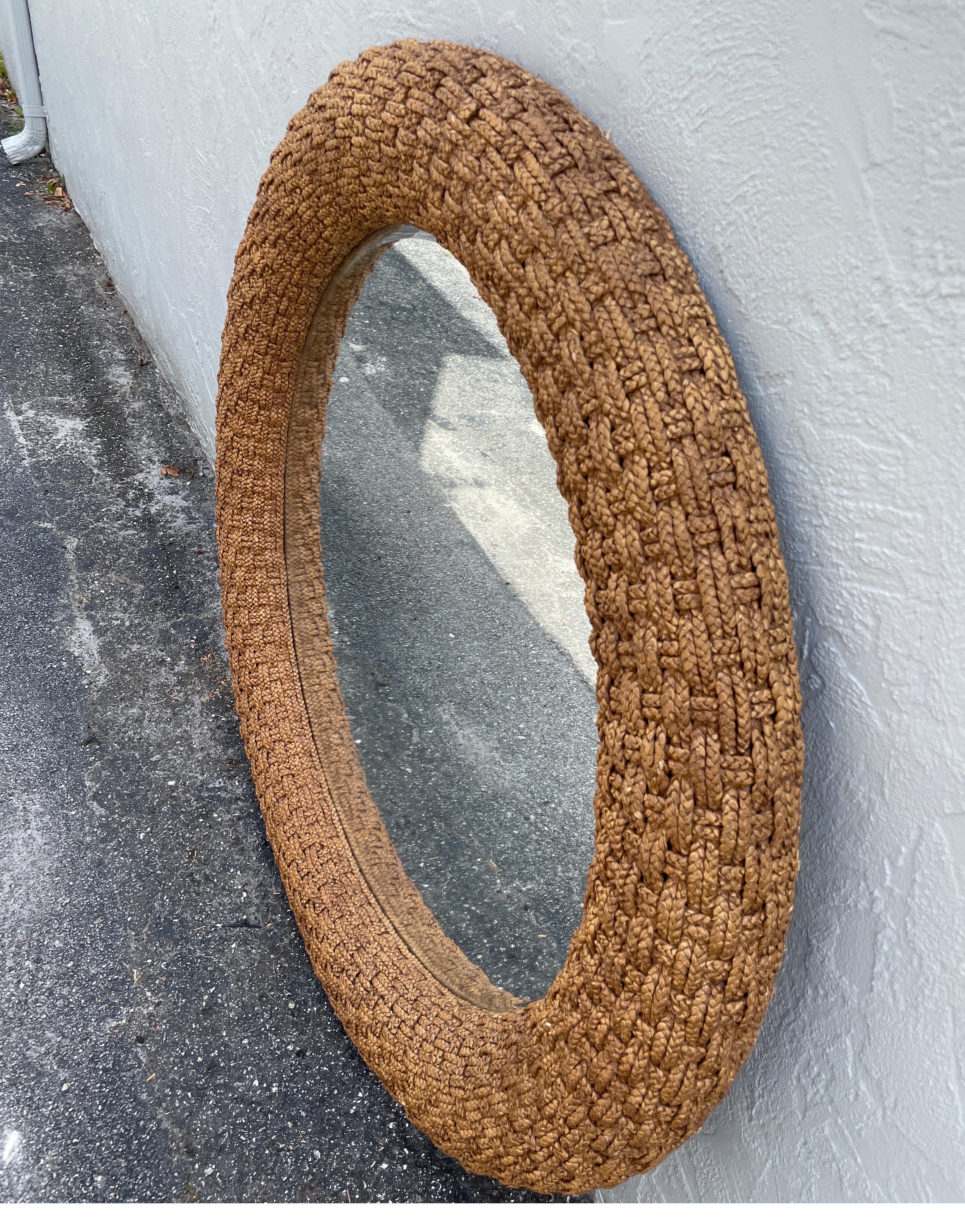 round wicker mirror - natural