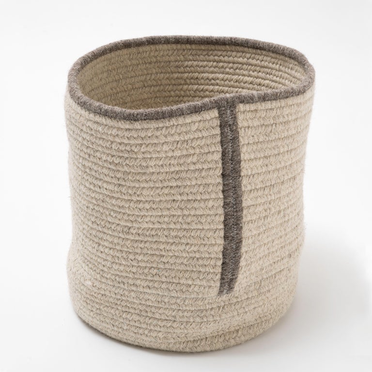 Natural Woven Wool Basket in Black White, Custom Made in the USA, Line