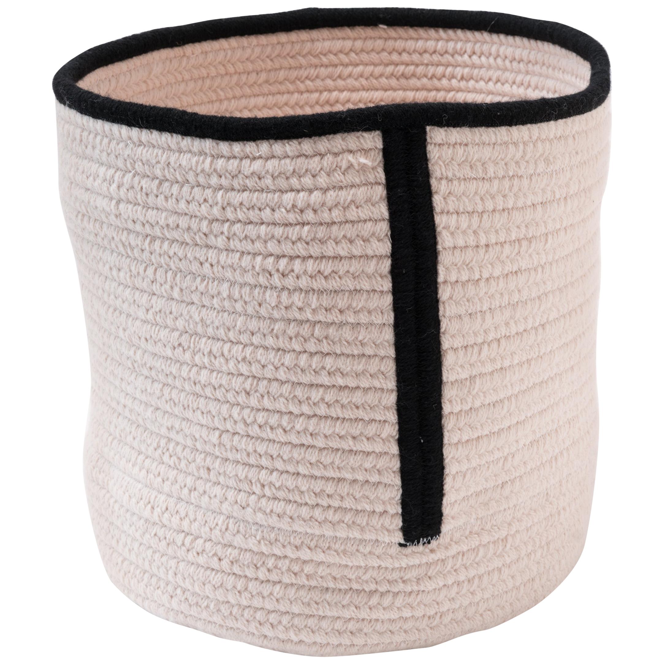Natural Woven Wool Basket in Black White, Custom Made in the USA, Line Design For Sale