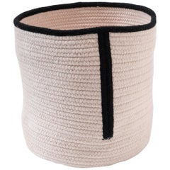 Natural Woven Wool Basket in Black White, Custom Made in the USA, Line Design