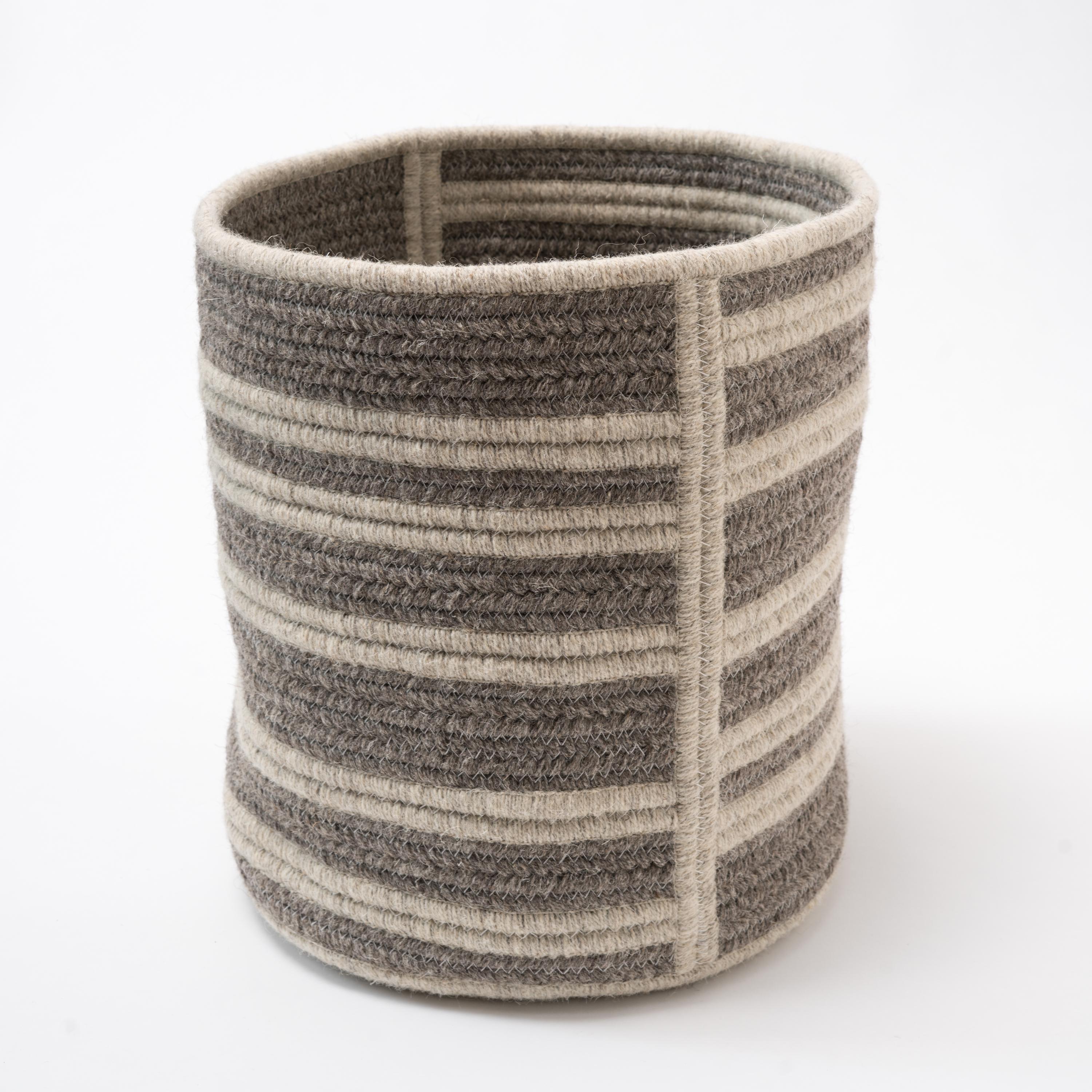 Natural Woven Wool Basket in Dark Grey, Custom Crafted in the USA, Raised Line  For Sale 2