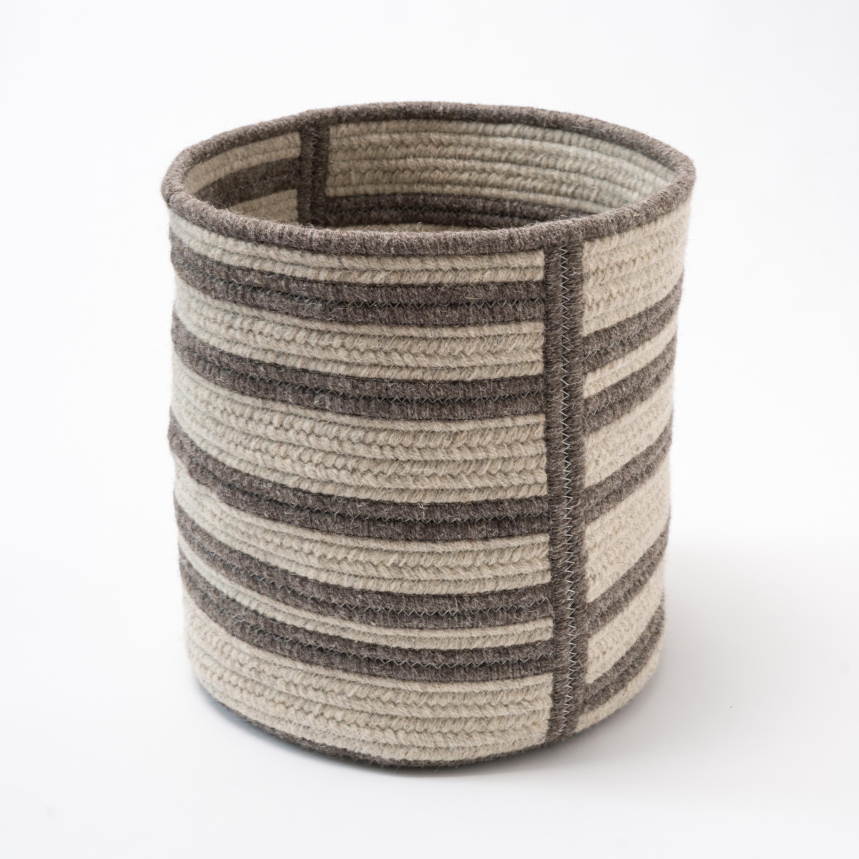 Natural Woven Wool Basket in Dark Grey, Custom Crafted in the USA, Raised Line  For Sale 3