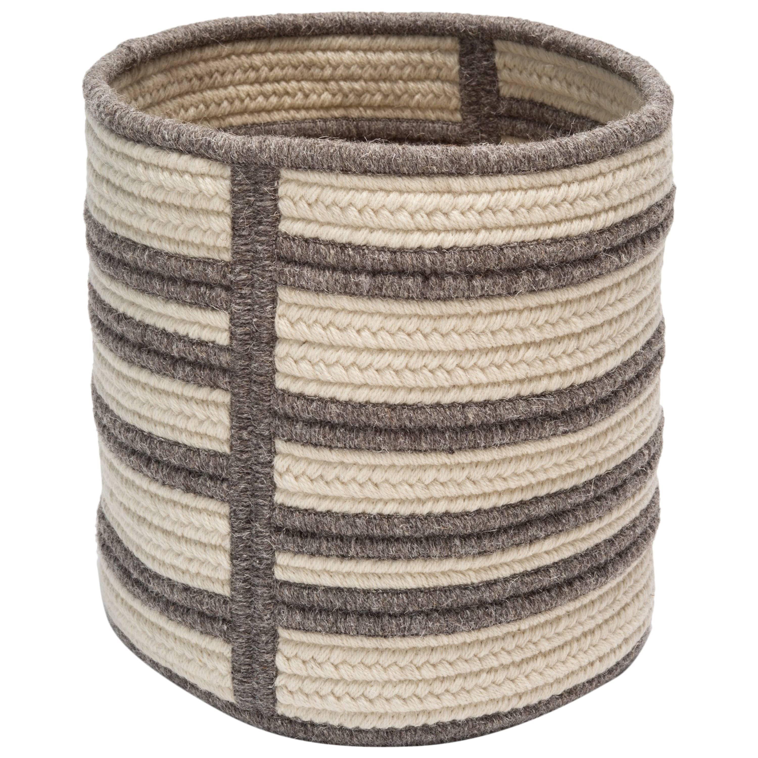 Natural Woven Wool Basket in Dark Grey, Custom Crafted in the USA, Raised Line  For Sale