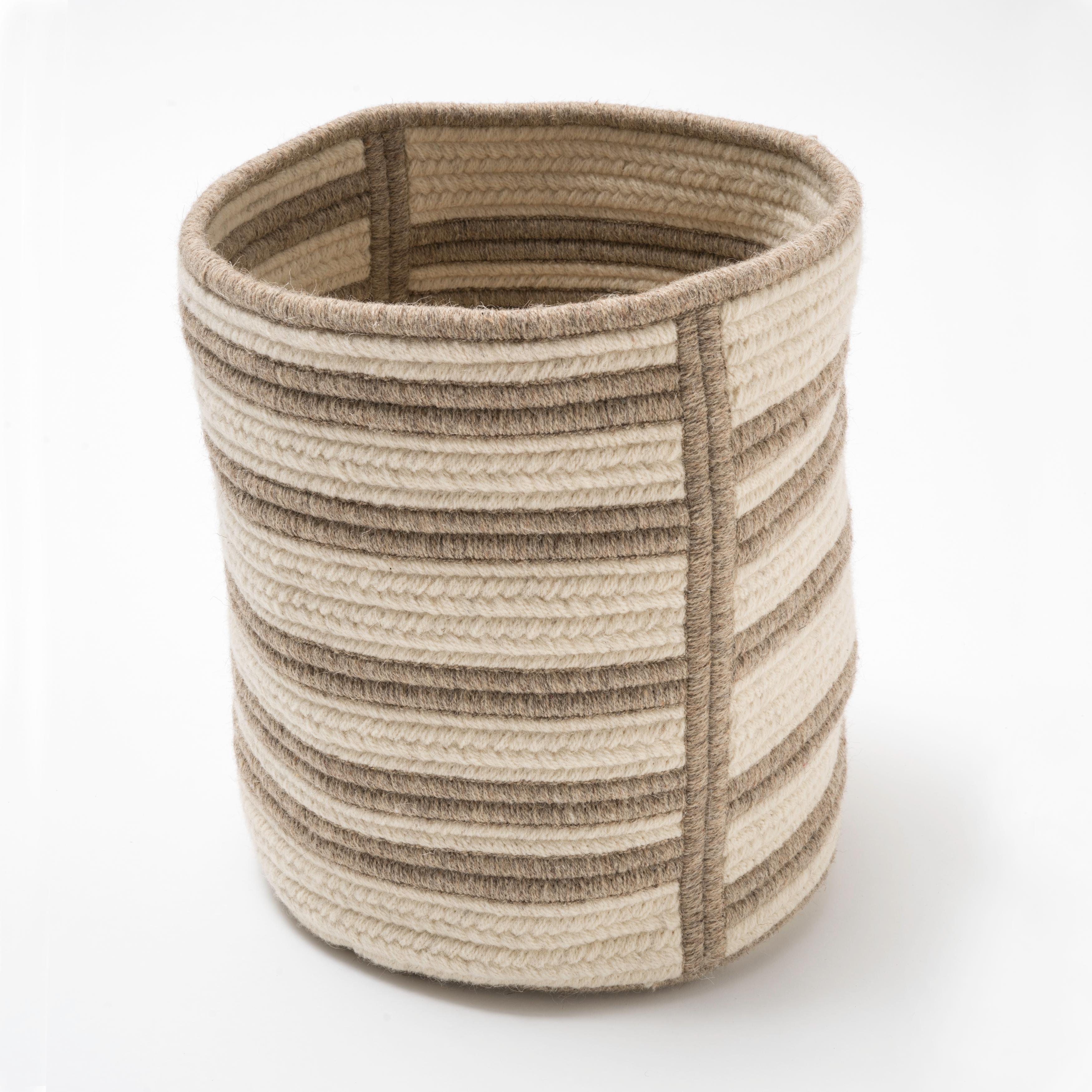 Natural Woven Wool Basket in Light Grey Custom Made in the USA  For Sale 3