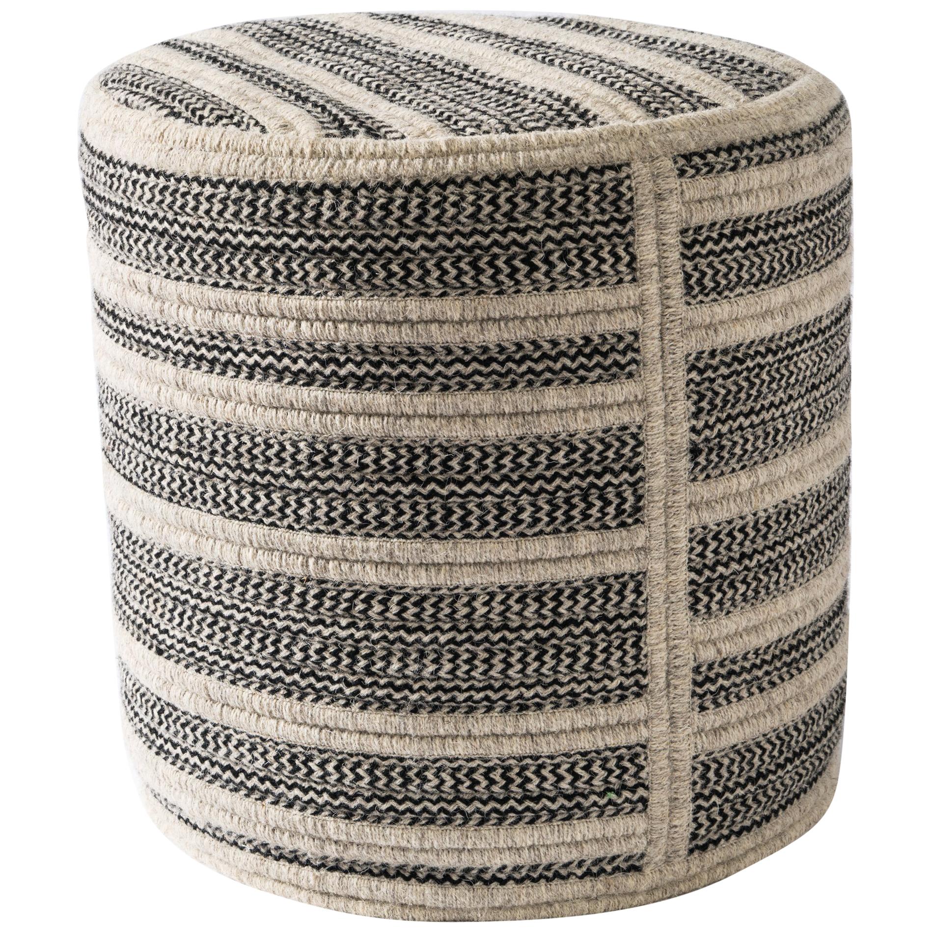 Franco Woven Wool Ottoman, Black and Lt Grey, Custom Made in the USA For Sale