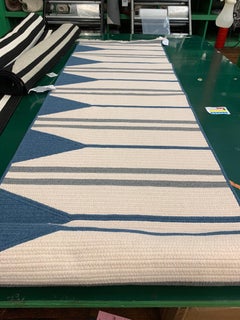 Aya Rug, Natural Woven Blue & White Wool, Custom Made in the USA