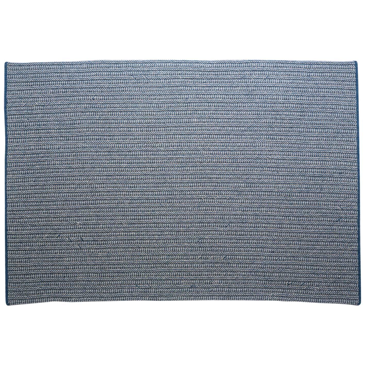 Natural Woven Wool Rug in Blue and Custom Crafted in the USA, Reversible, Franco For Sale