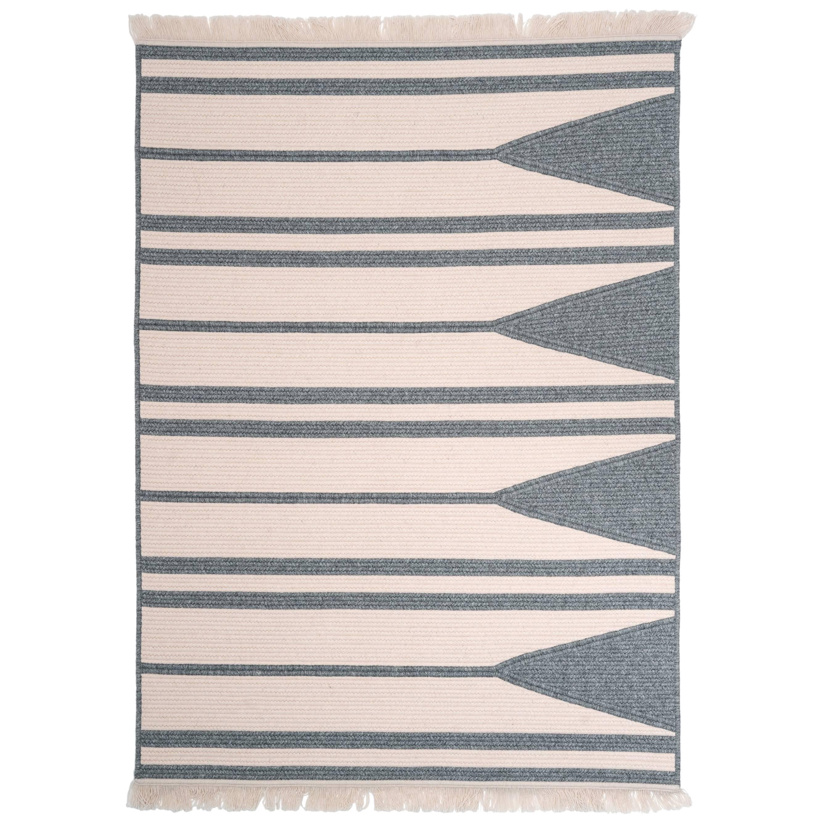 Natural Woven Wool Rug in Blue is Custom Crafted in the USA, Reversible, Aya  For Sale