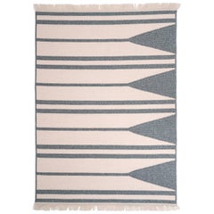 Natural Woven Wool Rug in Blue is Custom Crafted in the USA, Reversible, Aya 