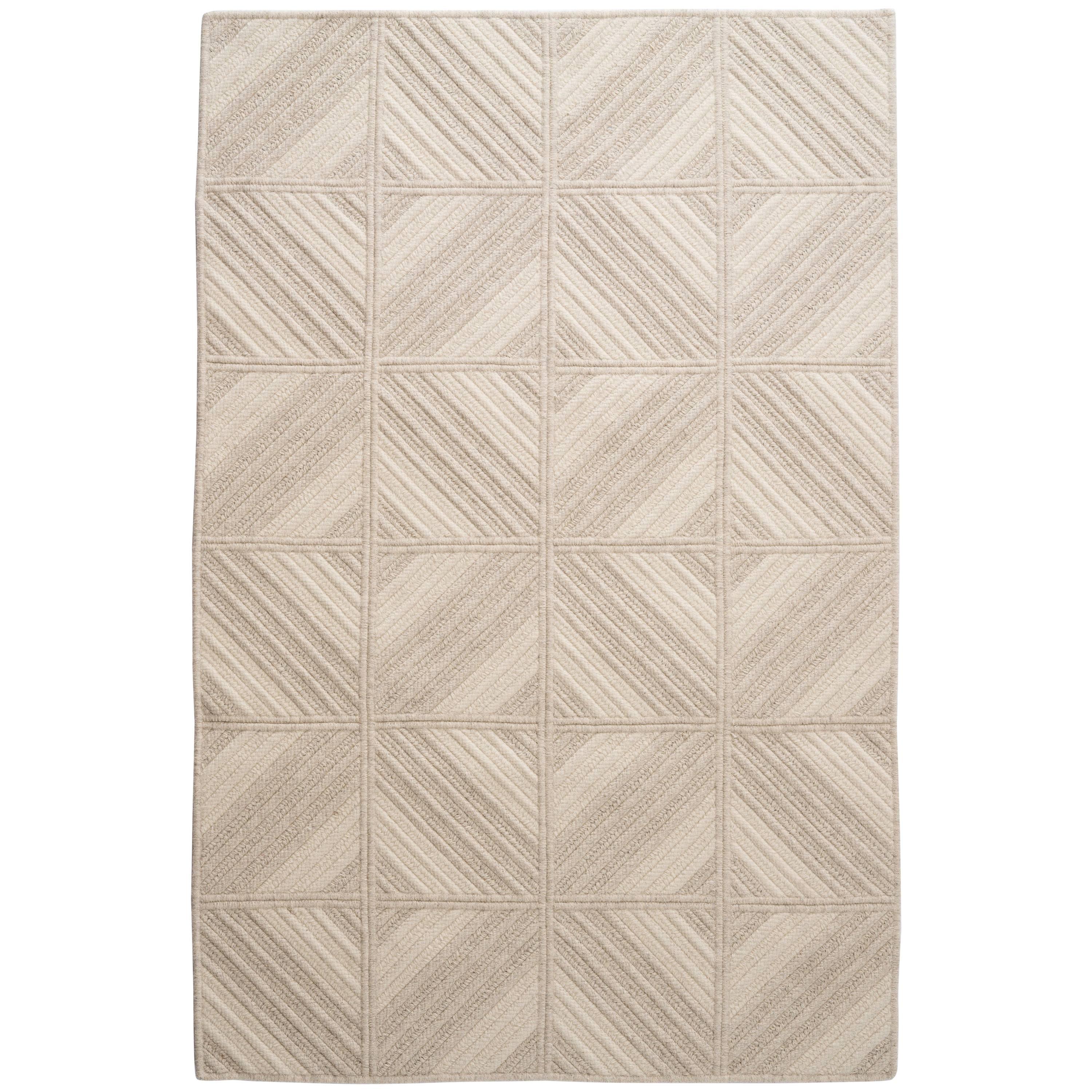 Araz Rug, Natural Woven Light Grey and Cream Wool, Custom Made in USA For Sale