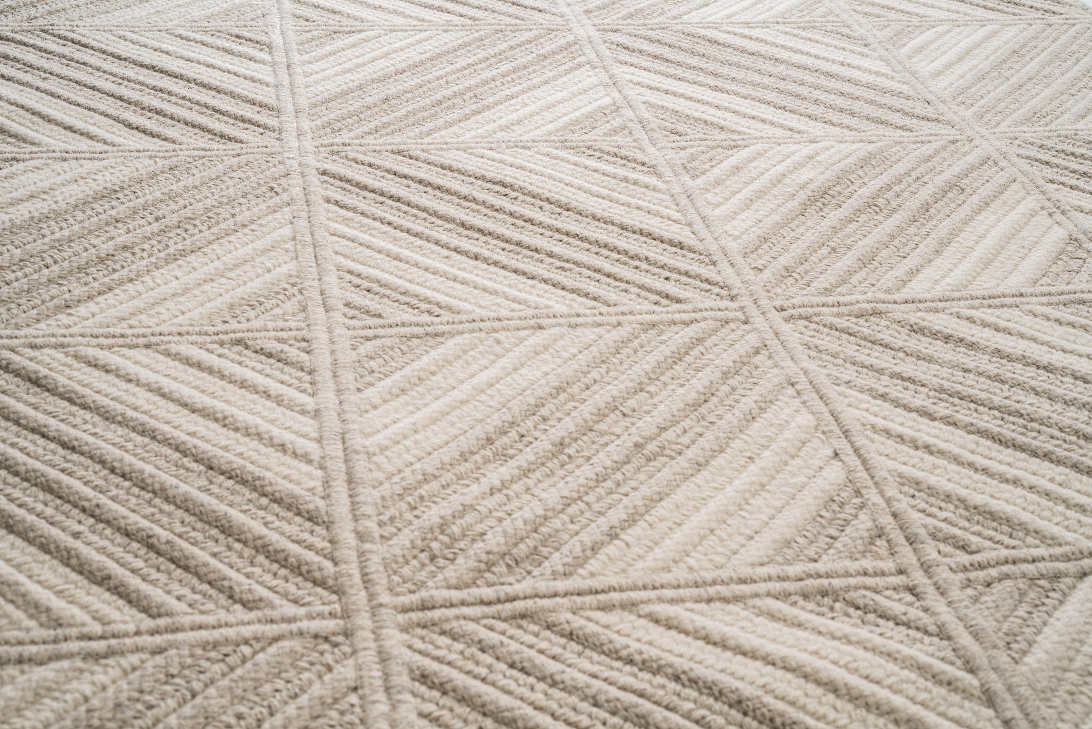 Modern Natural Woven Wool Rug in Tan Cream, Custom Crafted in the USA, Reversible Araz For Sale