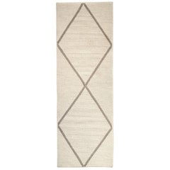Natural Woven Wool Runner Rug in Grey, Reversible, Custom Crafted in USA, Form