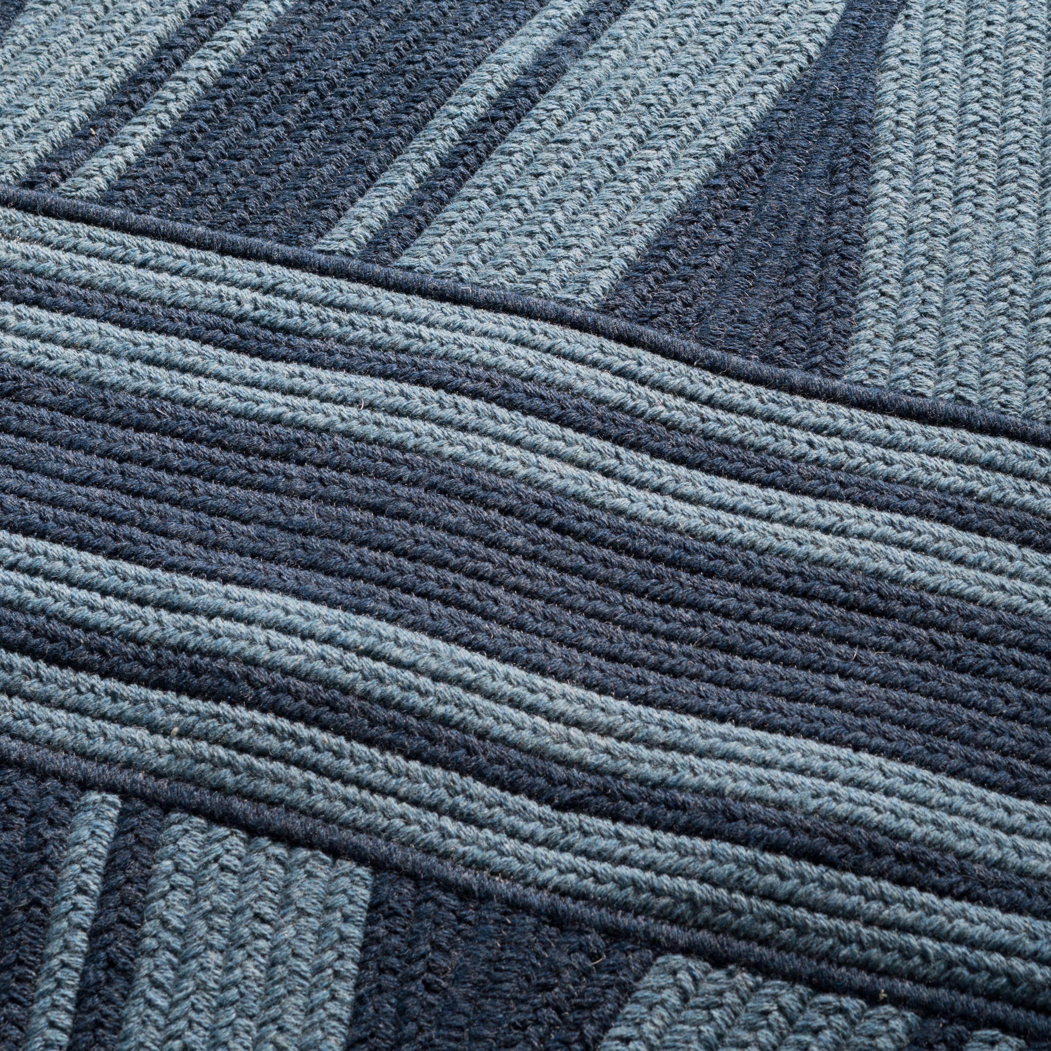 Modern Natural Woven Wool 'Studio' Rug in Navy- Reversible, Custom Made in the USA  For Sale