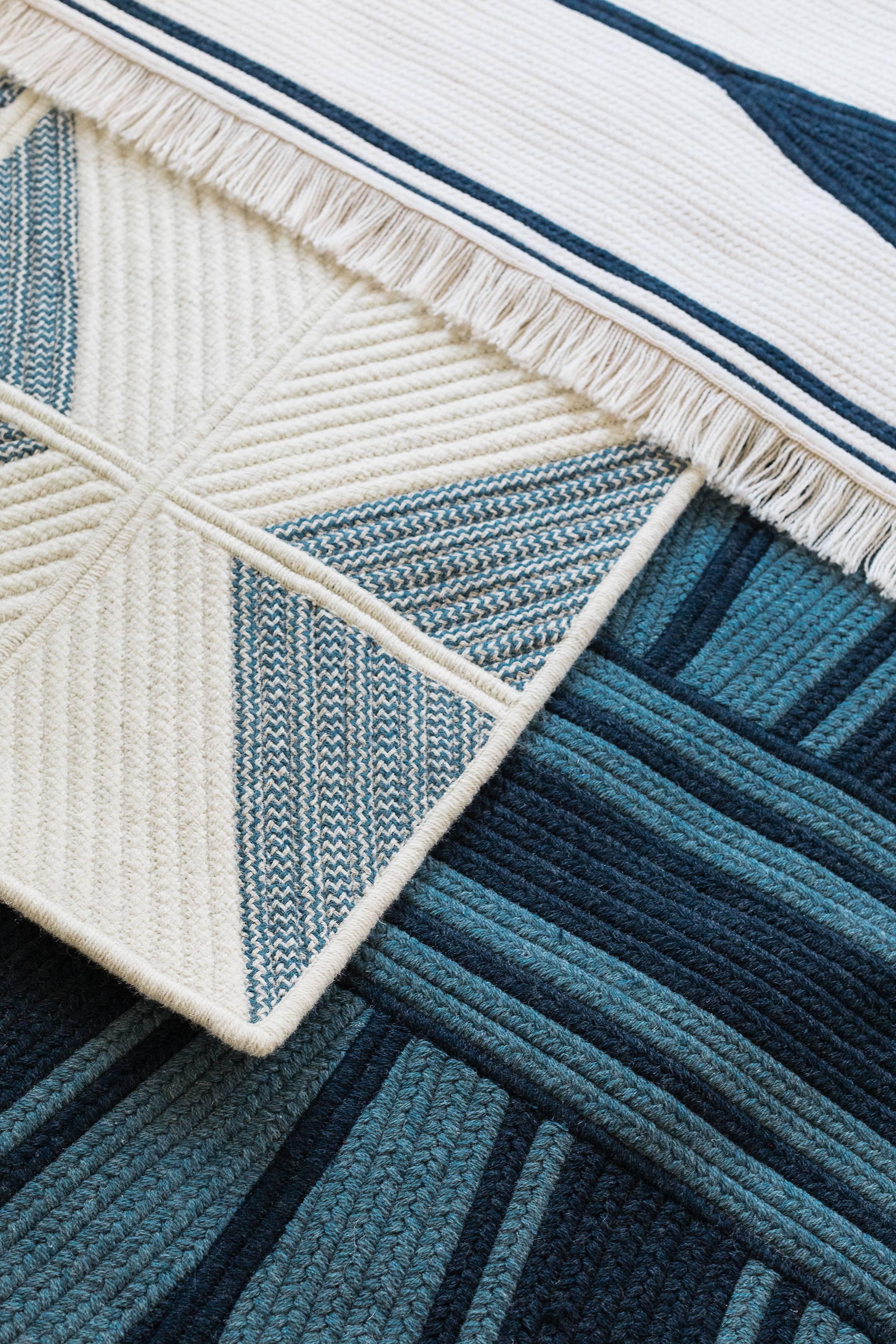 American Natural Woven Wool 'Studio' Rug in Navy- Reversible, Custom Made in the USA  For Sale