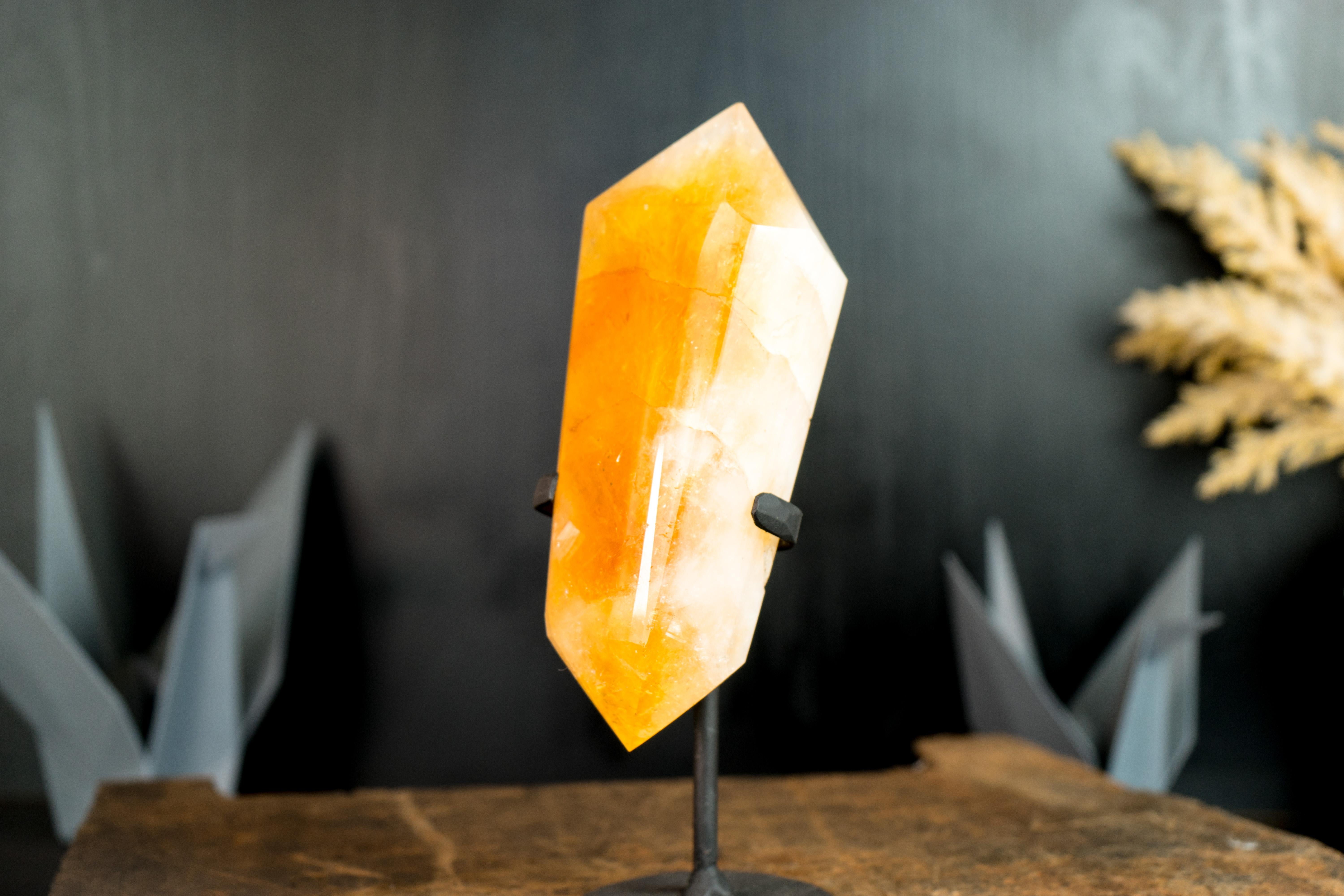 Natural X-Large Brazilian Citrine Crystal Point, Double-Terminated, On Stand  For Sale 5