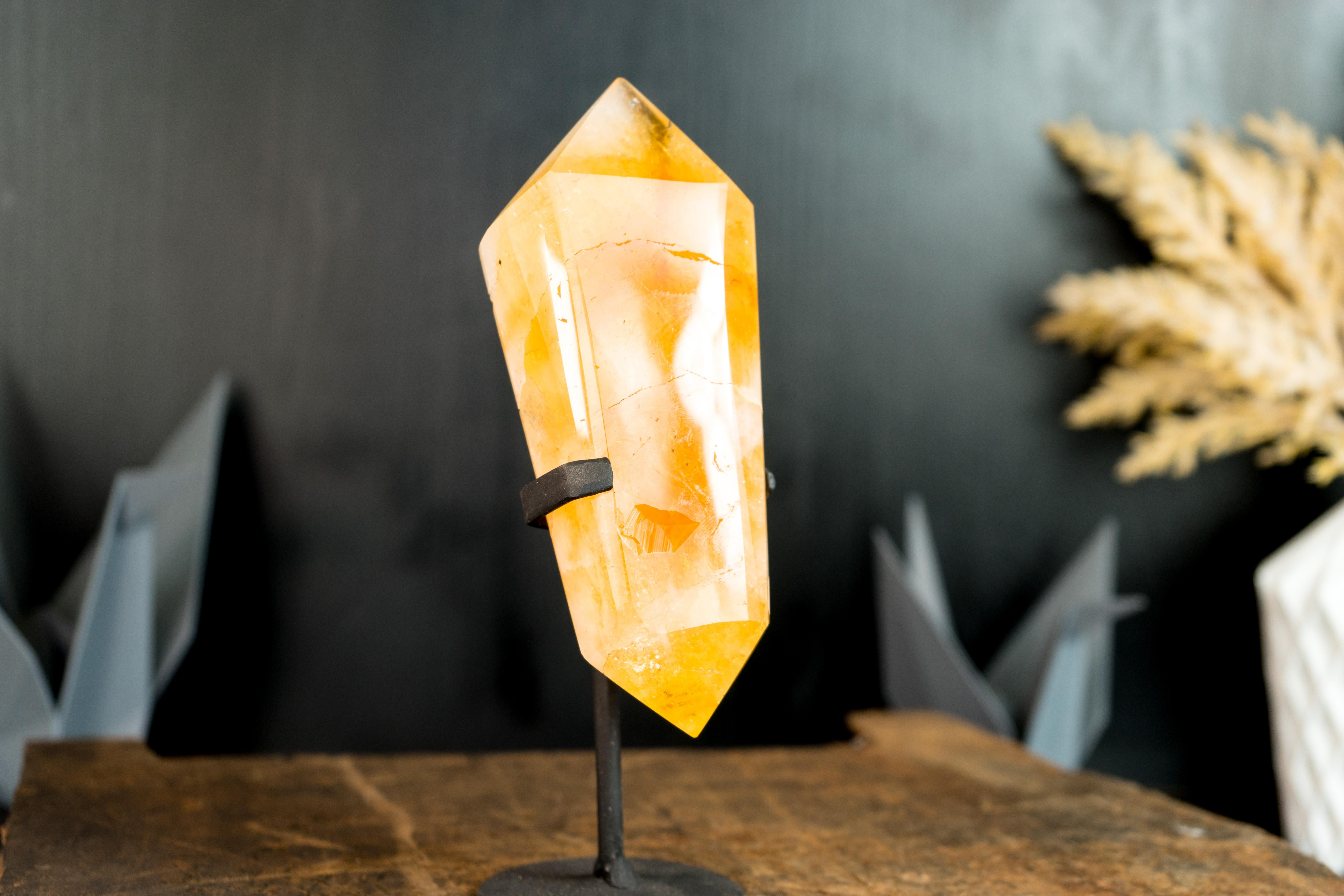 Natural X-Large Brazilian Citrine Crystal Point, Double-Terminated, On Stand  For Sale 6