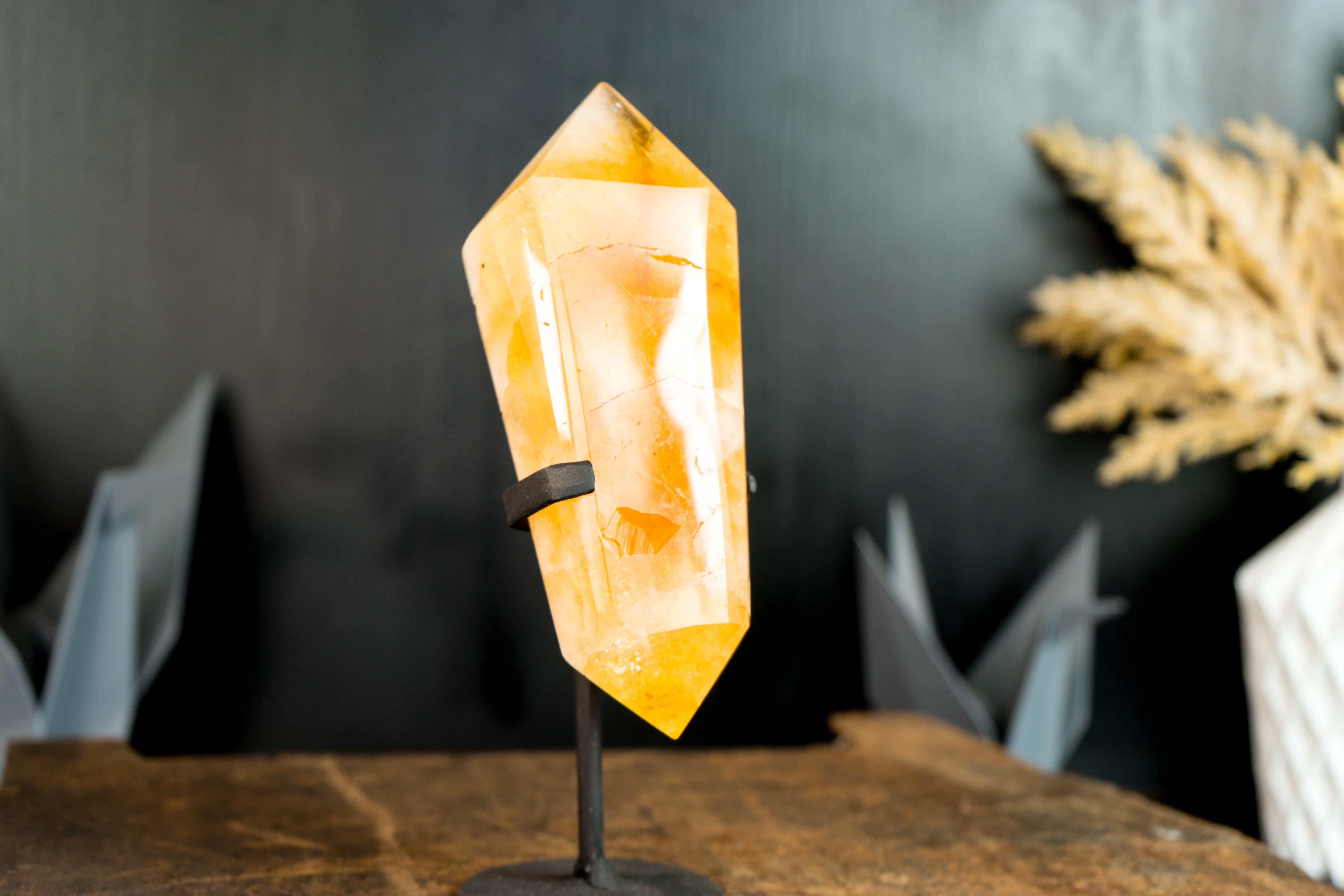 Natural X-Large Brazilian Citrine Crystal Point, Double-Terminated, On Stand  For Sale 7