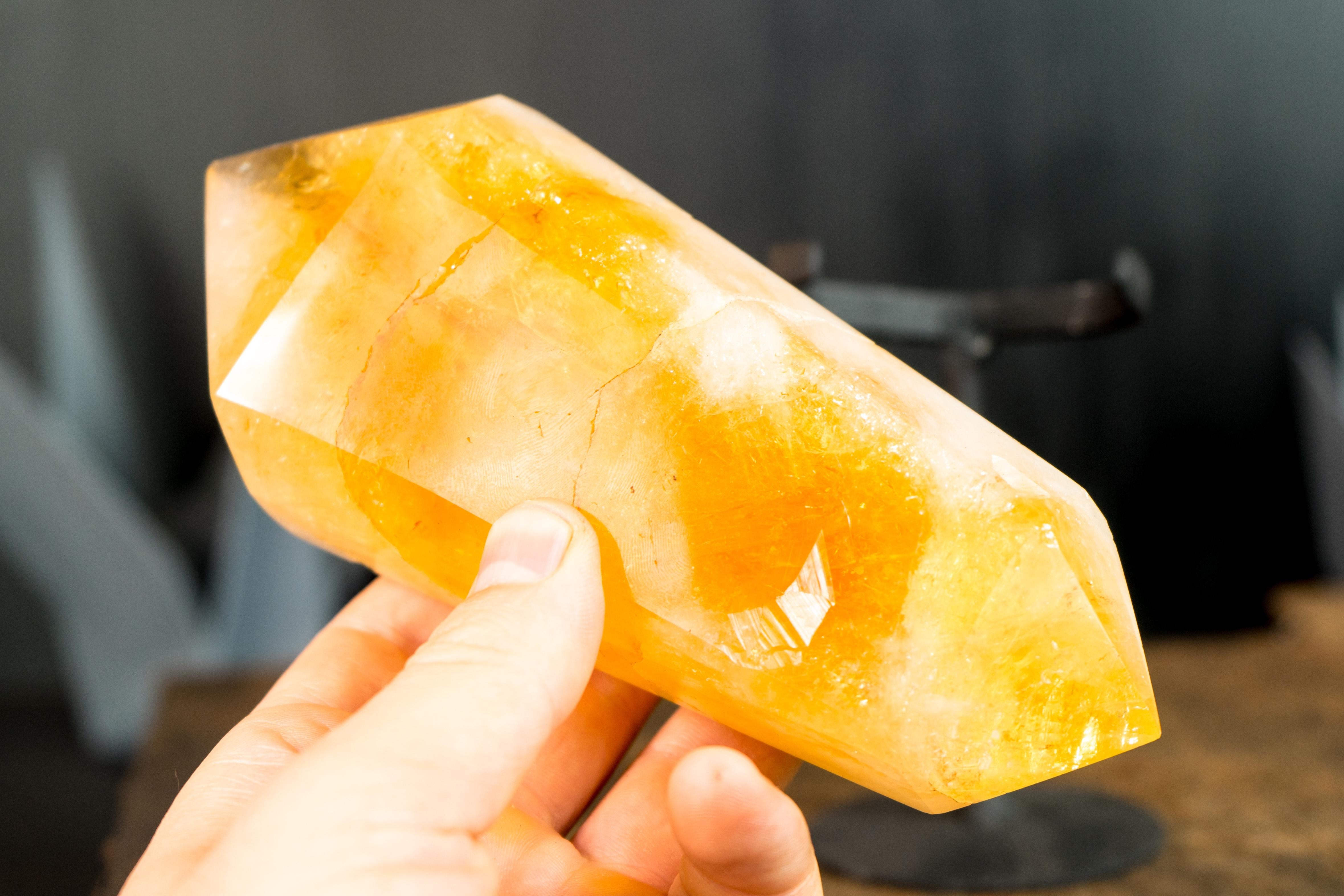 Agate Natural X-Large Brazilian Citrine Crystal Point, Double-Terminated, On Stand  For Sale