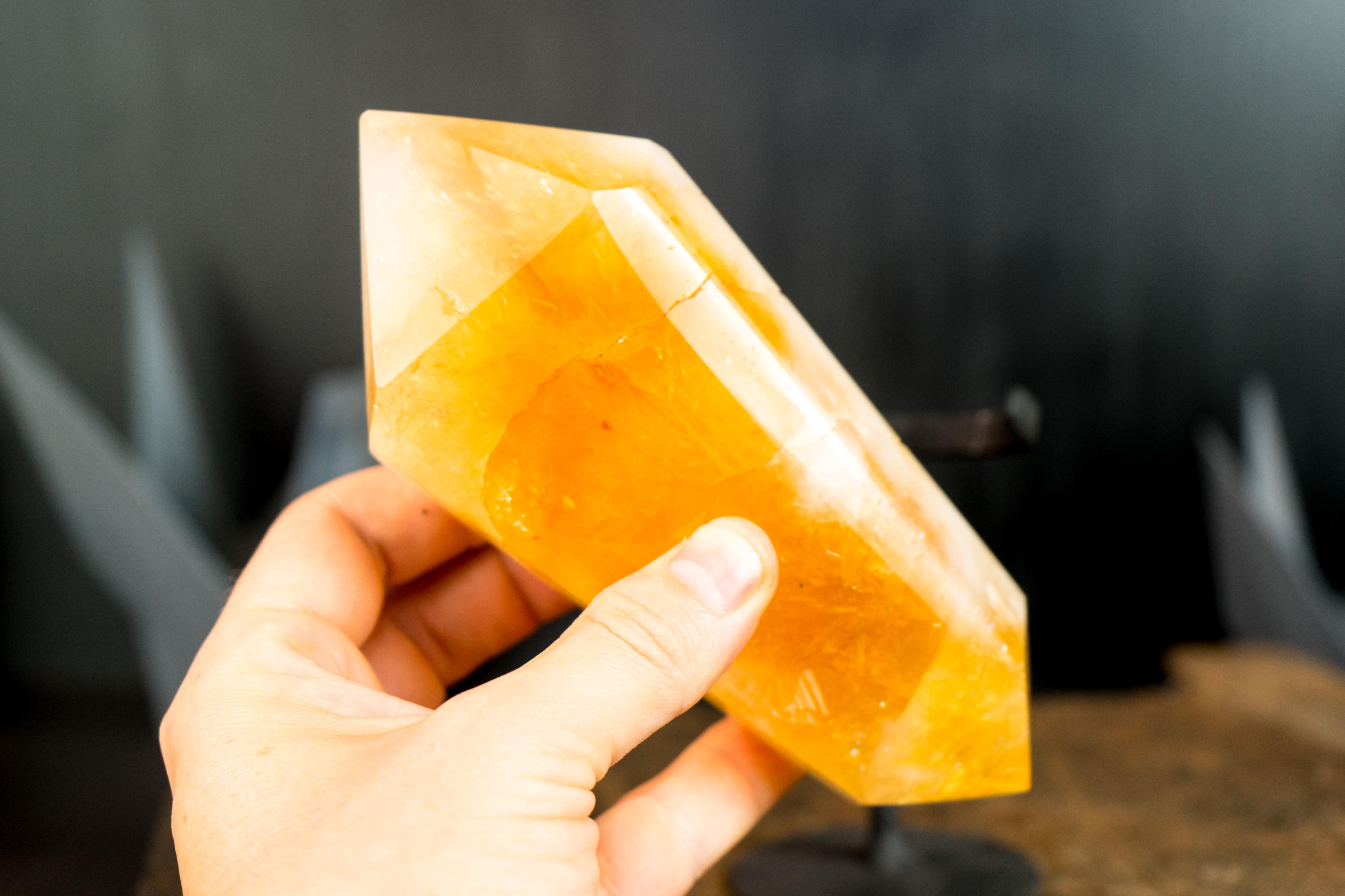Natural X-Large Brazilian Citrine Crystal Point, Double-Terminated, On Stand  For Sale 2