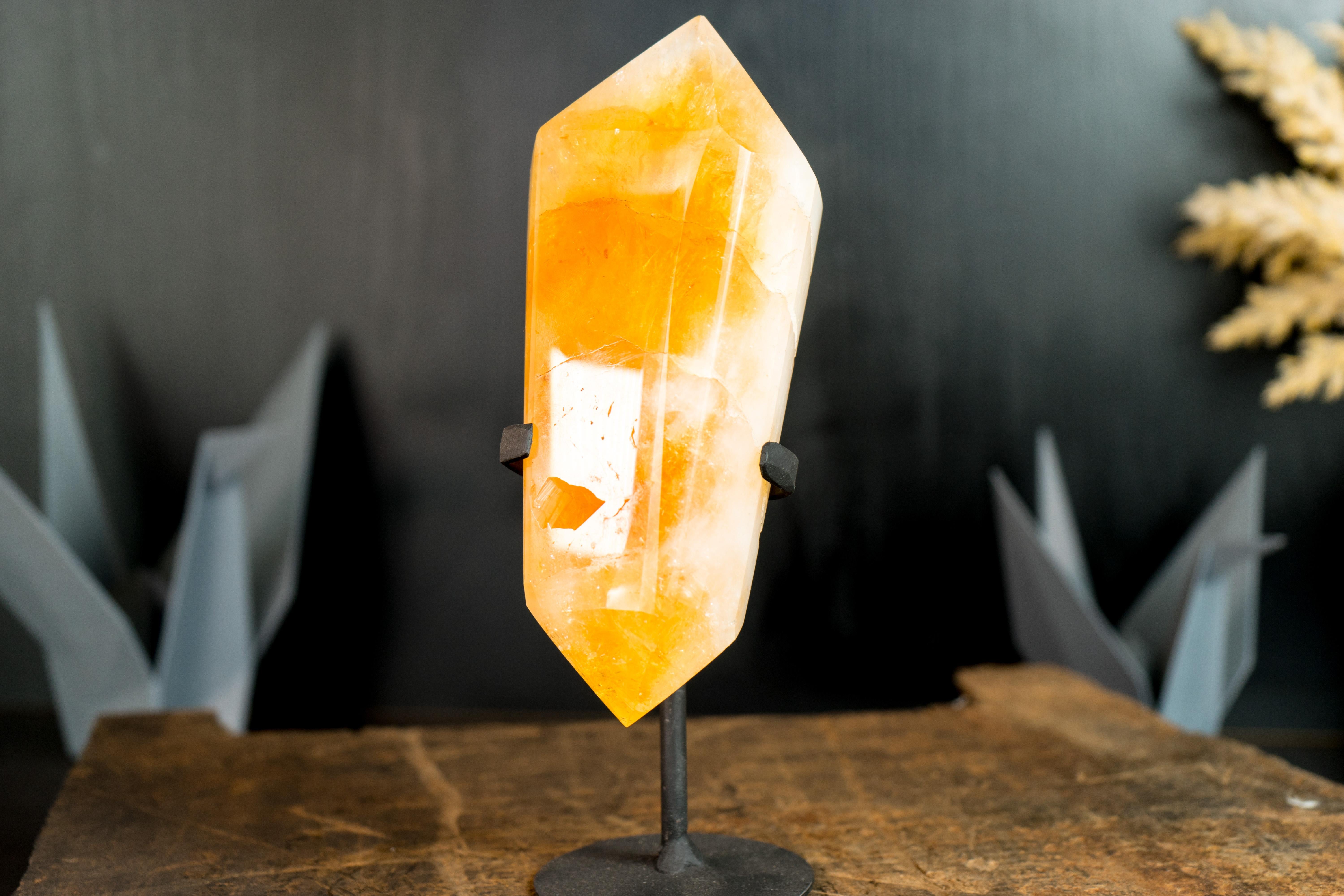 Natural X-Large Brazilian Citrine Crystal Point, Double-Terminated, On Stand  For Sale 3