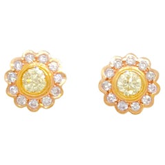 Natural Yellow and Pink Diamond Floral Studs in 18k