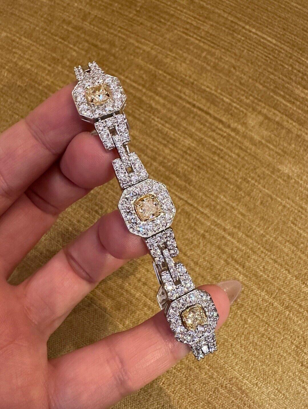 Natural Yellow and White Diamond Bracelet 15.86 carat total in 18k White Gold For Sale 6