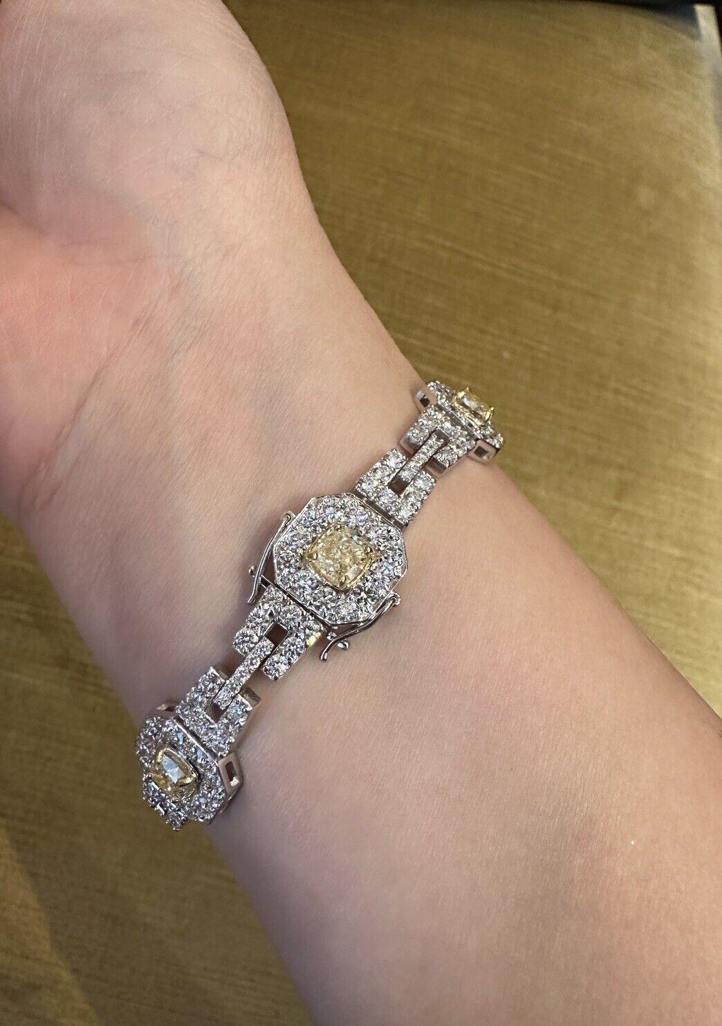 Natural Yellow and White Diamond Bracelet 15.86 carat total in 18k White Gold For Sale 2
