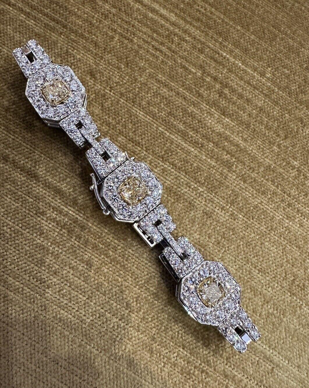 Natural Yellow and White Diamond Bracelet 15.86 carat total in 18k White Gold For Sale 3
